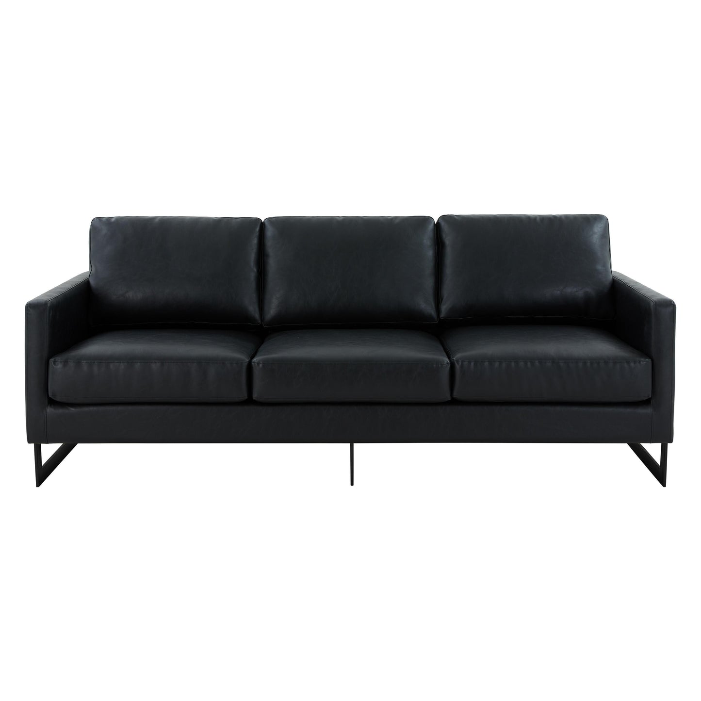 Canapé 3 places minimaliste en cuir rembourré avec coussins amovibles en acier inoxydable pour salon et chambre à coucher