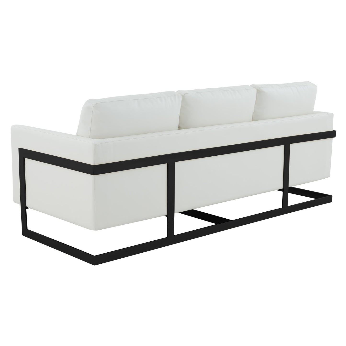 Canapé 3 places minimaliste en cuir rembourré avec coussins amovibles en acier inoxydable pour salon et chambre à coucher