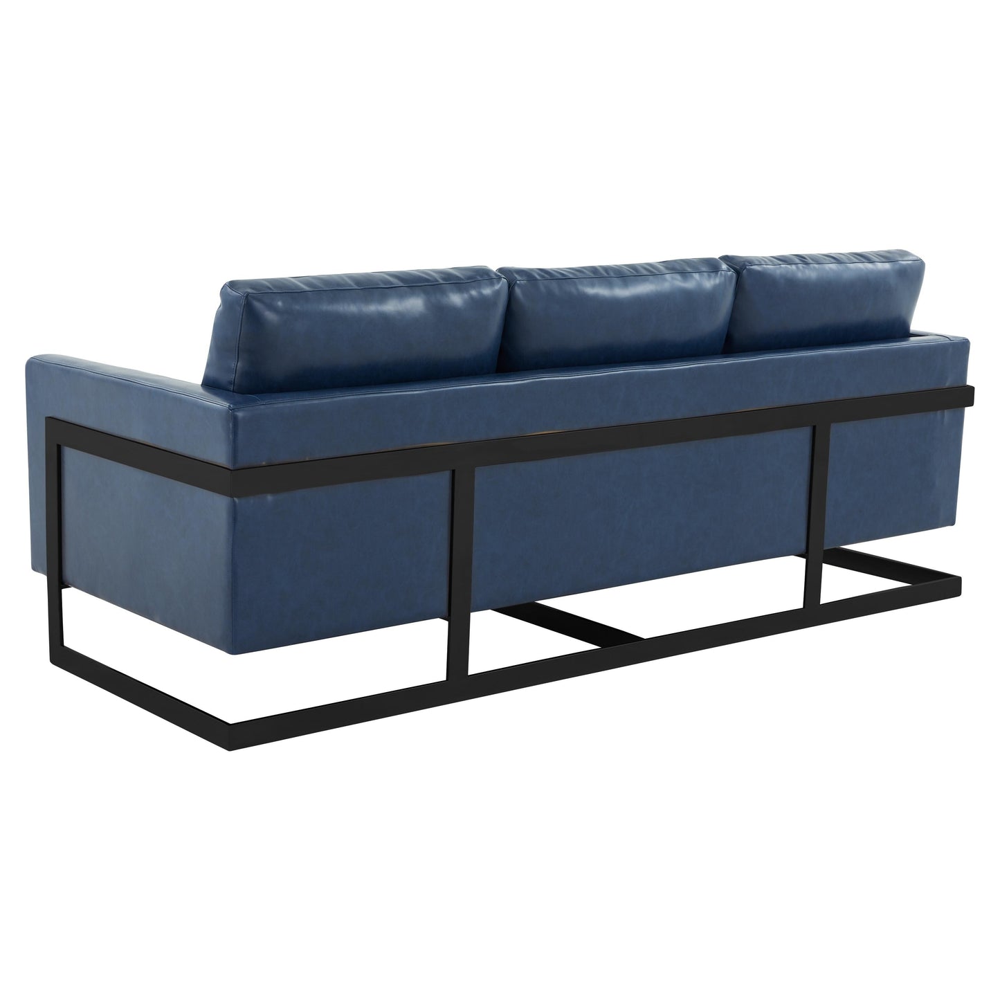 Canapé 3 places minimaliste en cuir rembourré avec coussins amovibles en acier inoxydable pour salon et chambre à coucher