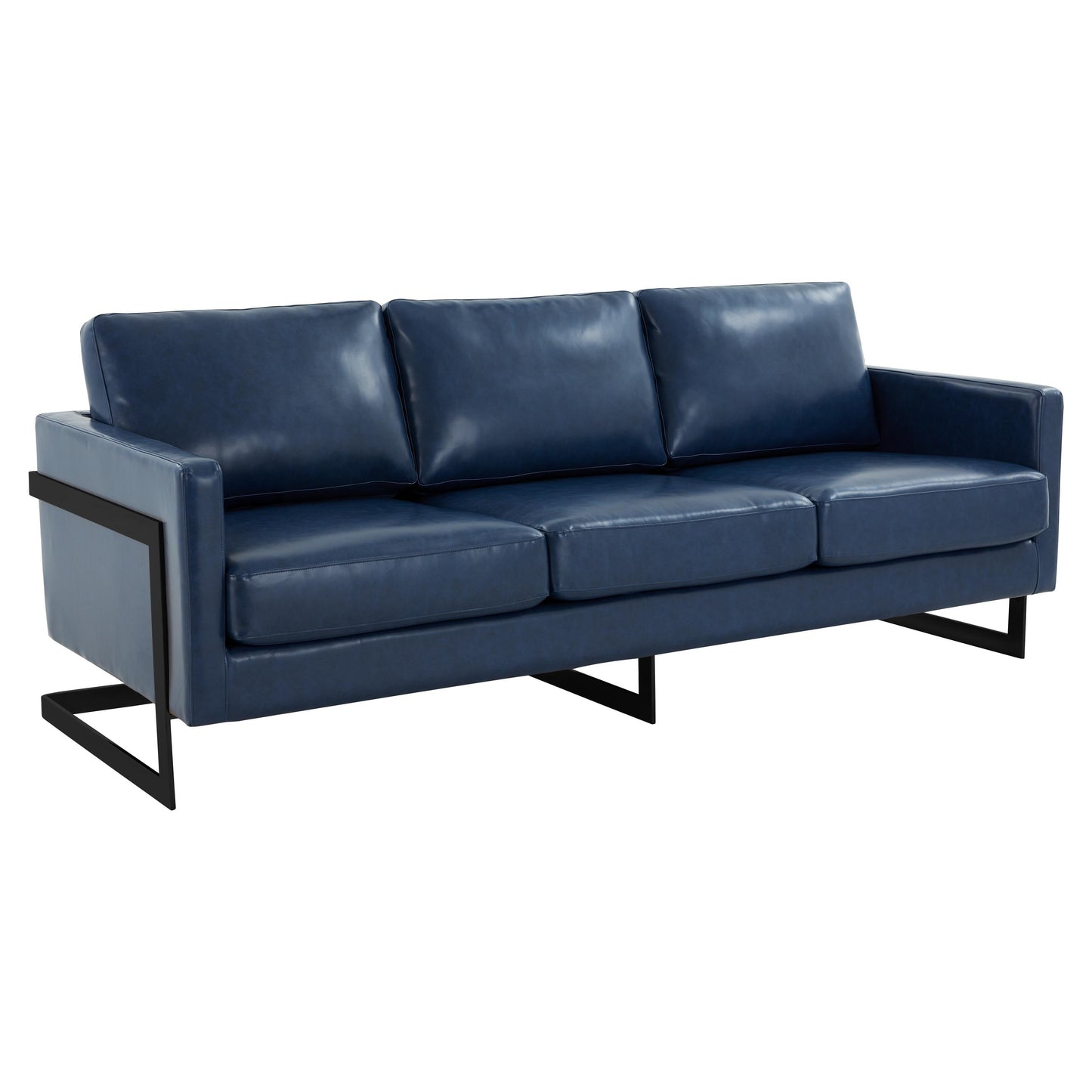 Canapé 3 places minimaliste en cuir rembourré avec coussins amovibles en acier inoxydable pour salon et chambre à coucher