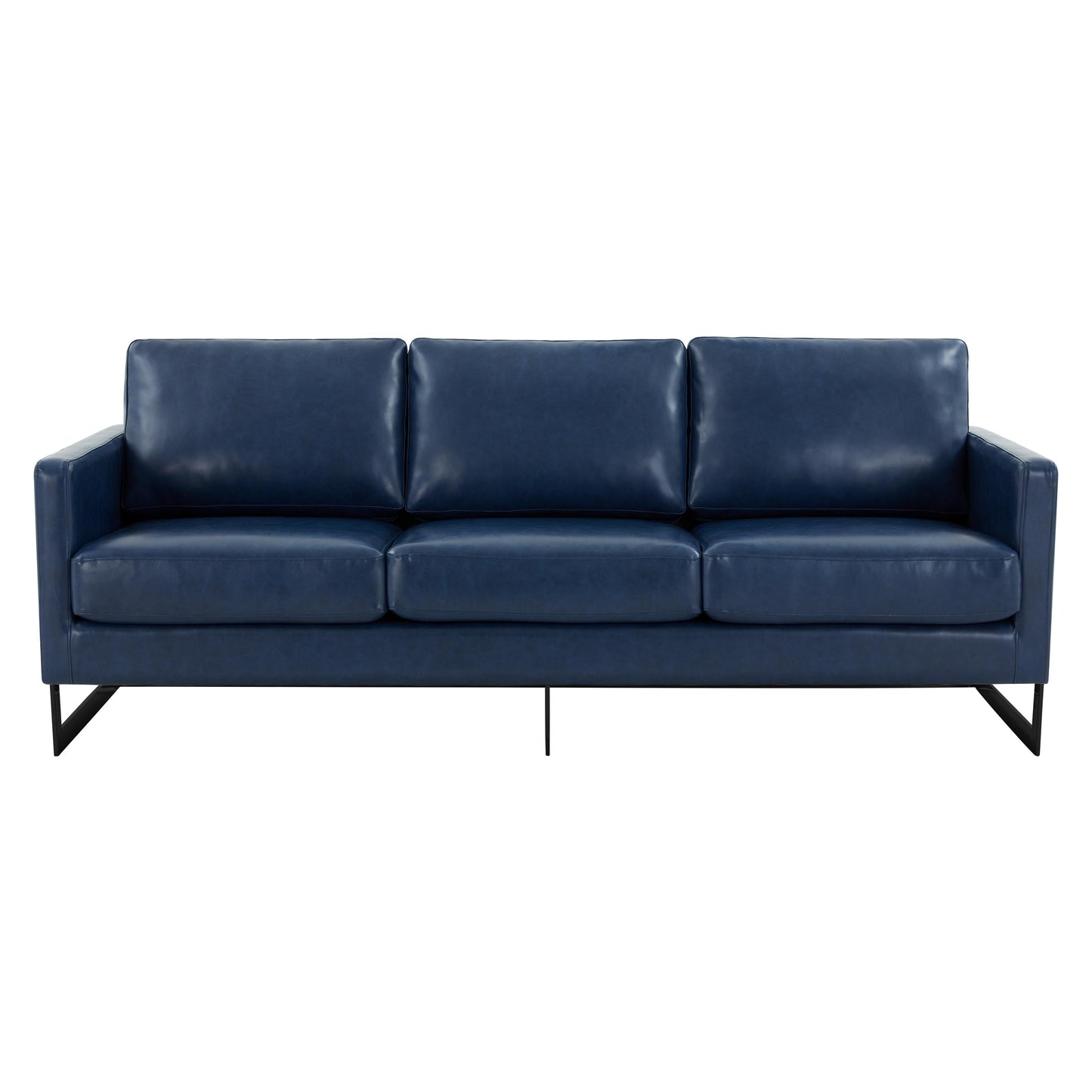 Canapé 3 places minimaliste en cuir rembourré avec coussins amovibles en acier inoxydable pour salon et chambre à coucher