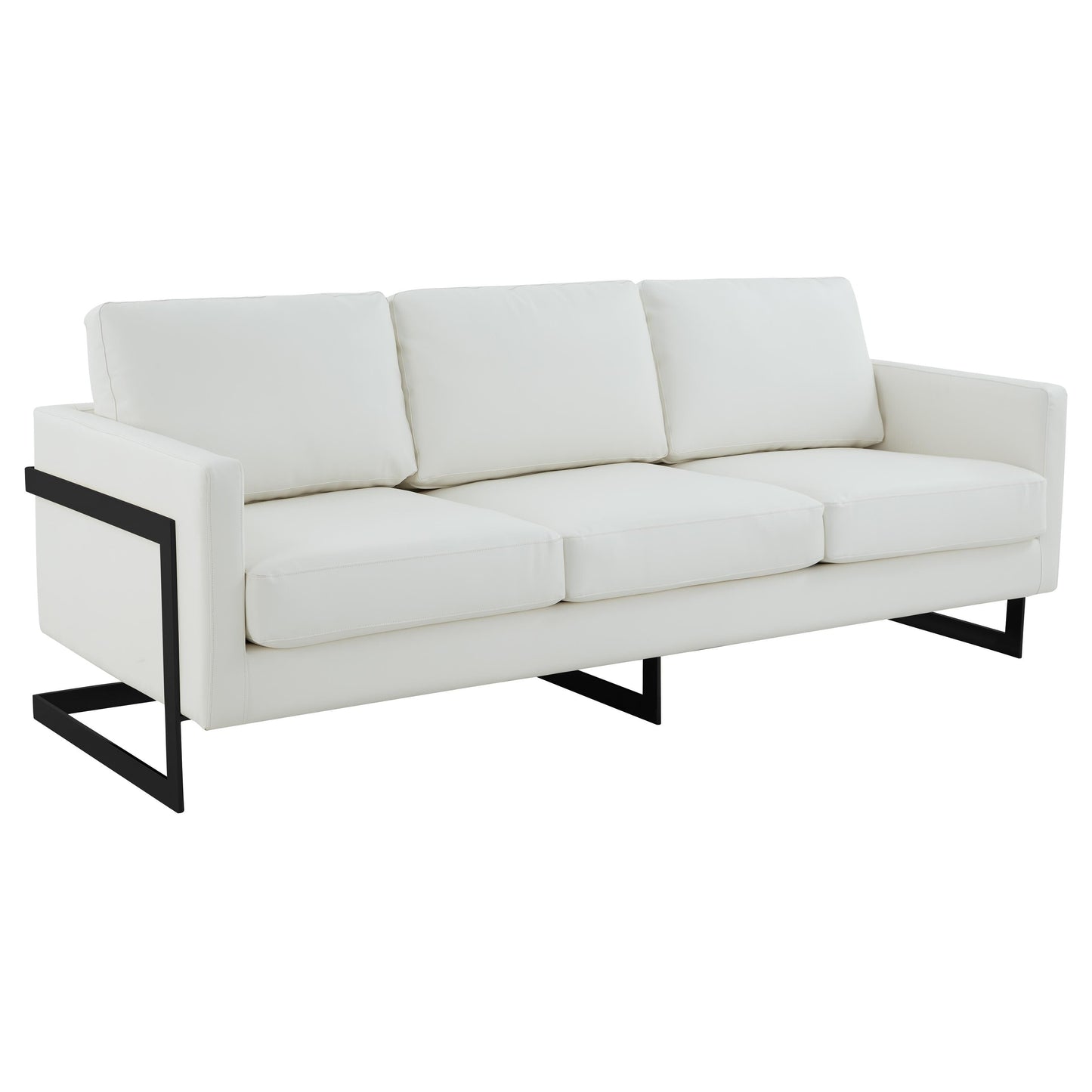 Canapé 3 places minimaliste en cuir rembourré avec coussins amovibles en acier inoxydable pour salon et chambre à coucher