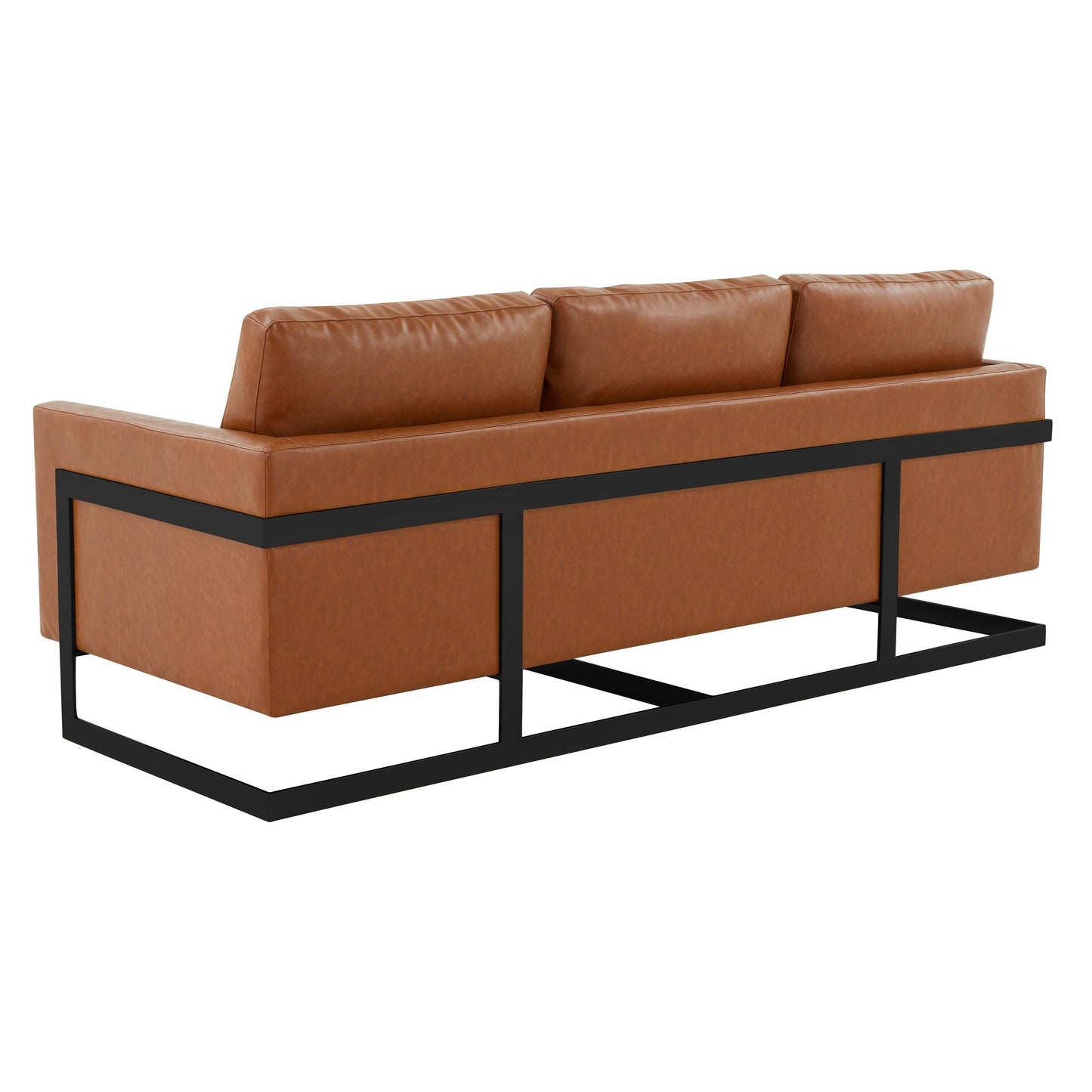 Canapé 3 places minimaliste en cuir rembourré avec coussins amovibles en acier inoxydable pour salon et chambre à coucher