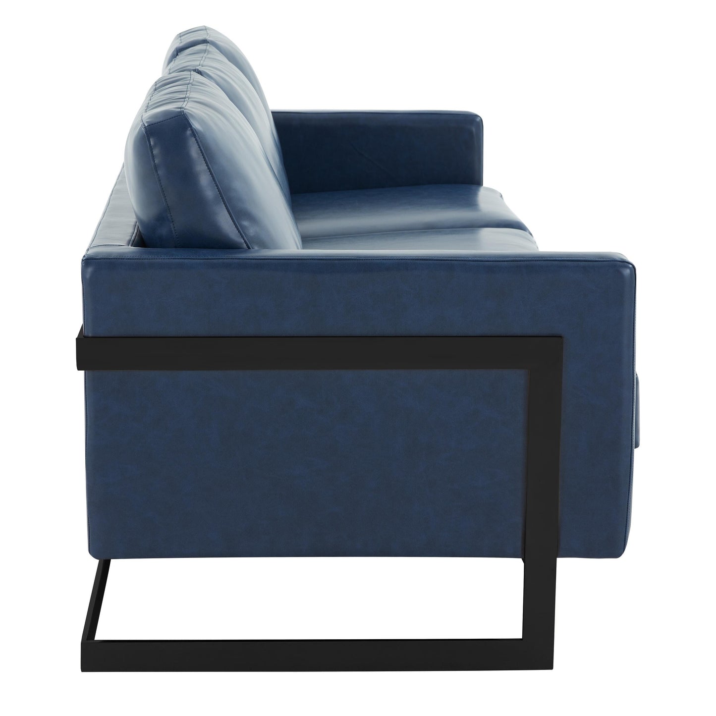 Canapé 3 places minimaliste en cuir rembourré avec coussins amovibles en acier inoxydable pour salon et chambre à coucher