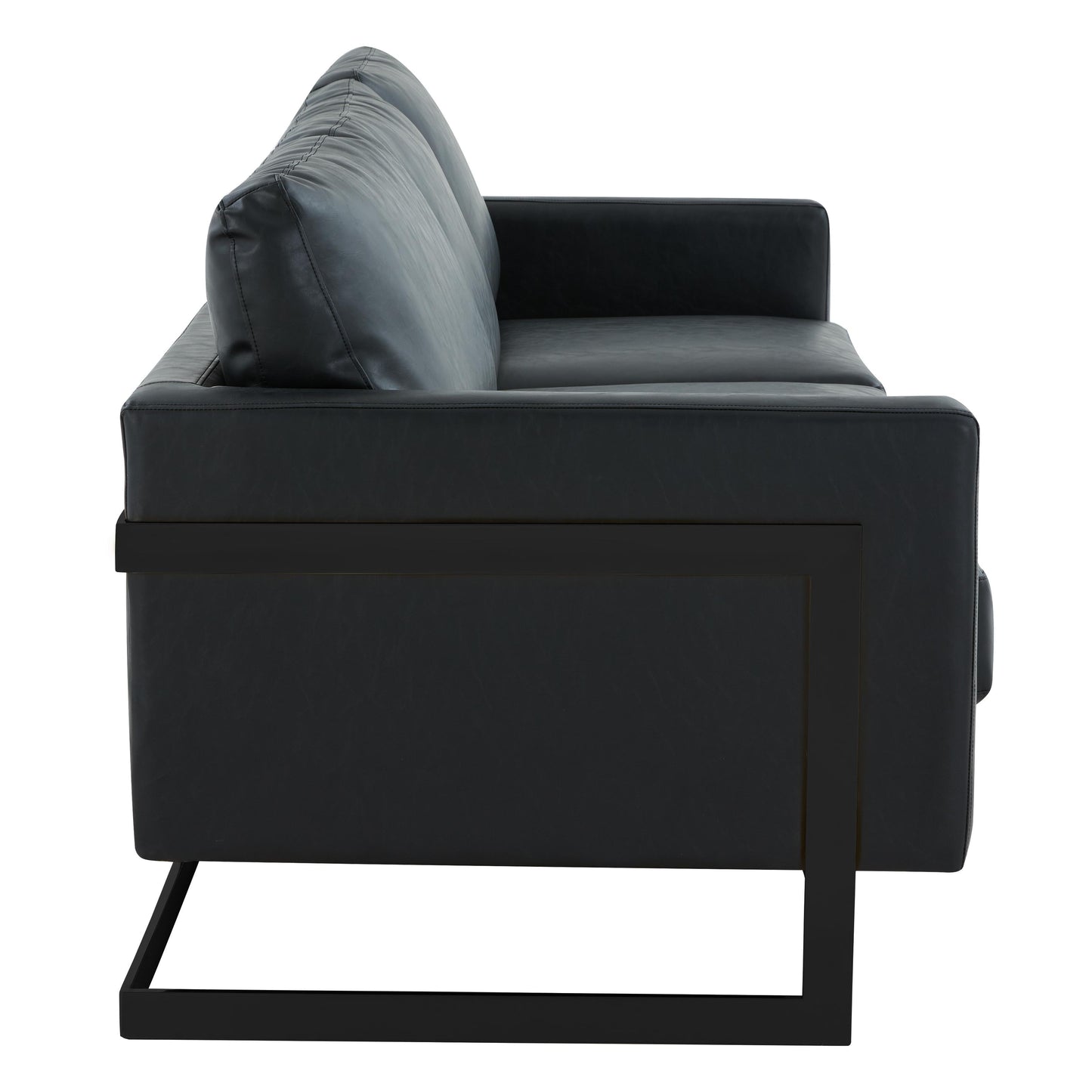 Canapé 3 places minimaliste en cuir rembourré avec coussins amovibles en acier inoxydable pour salon et chambre à coucher