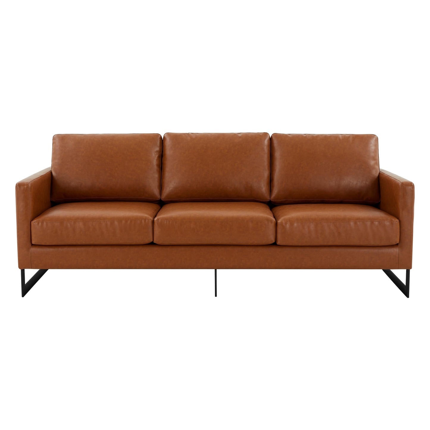Canapé 3 places minimaliste en cuir rembourré avec coussins amovibles en acier inoxydable pour salon et chambre à coucher