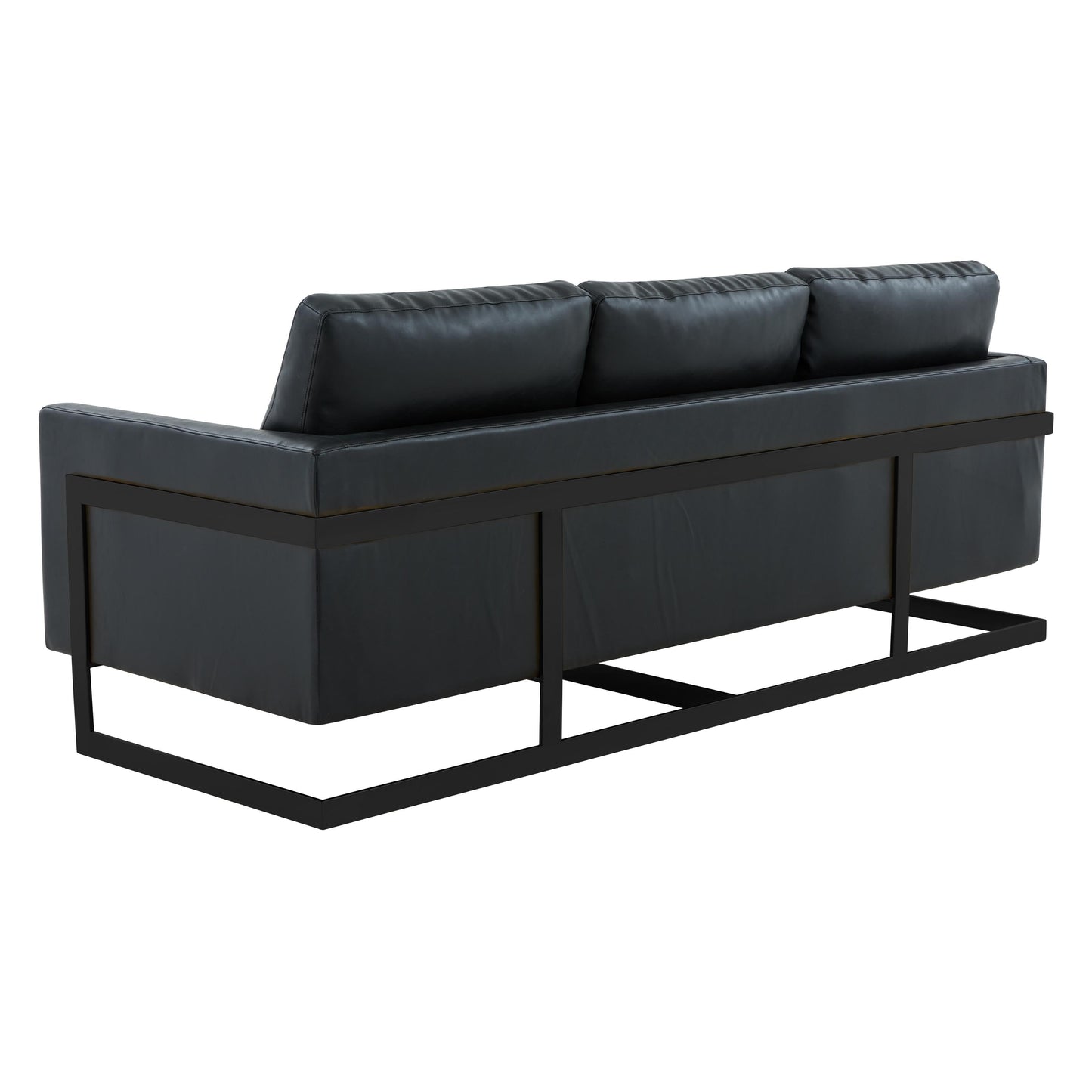 Canapé 3 places minimaliste en cuir rembourré avec coussins amovibles en acier inoxydable pour salon et chambre à coucher