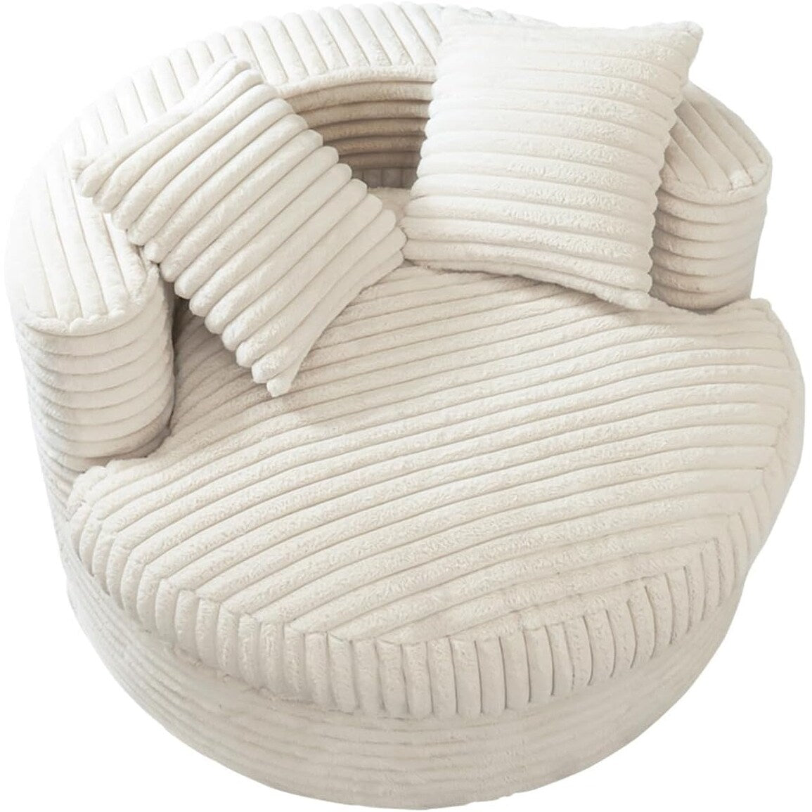 WOWMAX 47 Chaise longue ronde d'intérieur, canapé de sol rembourré en velours côtelé, fauteuil-lit surdimensionné avec 2 coussins décoratifs