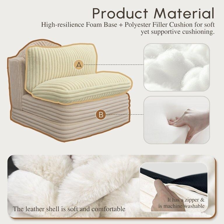 Chaise longue d'intérieur WOWMAX, fauteuil-lit surdimensionné de 198 cm, canapé confortable et rembourré pour le salon, beige