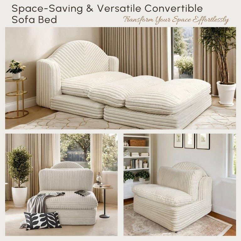 Chaise longue d'intérieur WOWMAX, fauteuil-lit surdimensionné de 198 cm, canapé confortable et rembourré pour le salon, beige