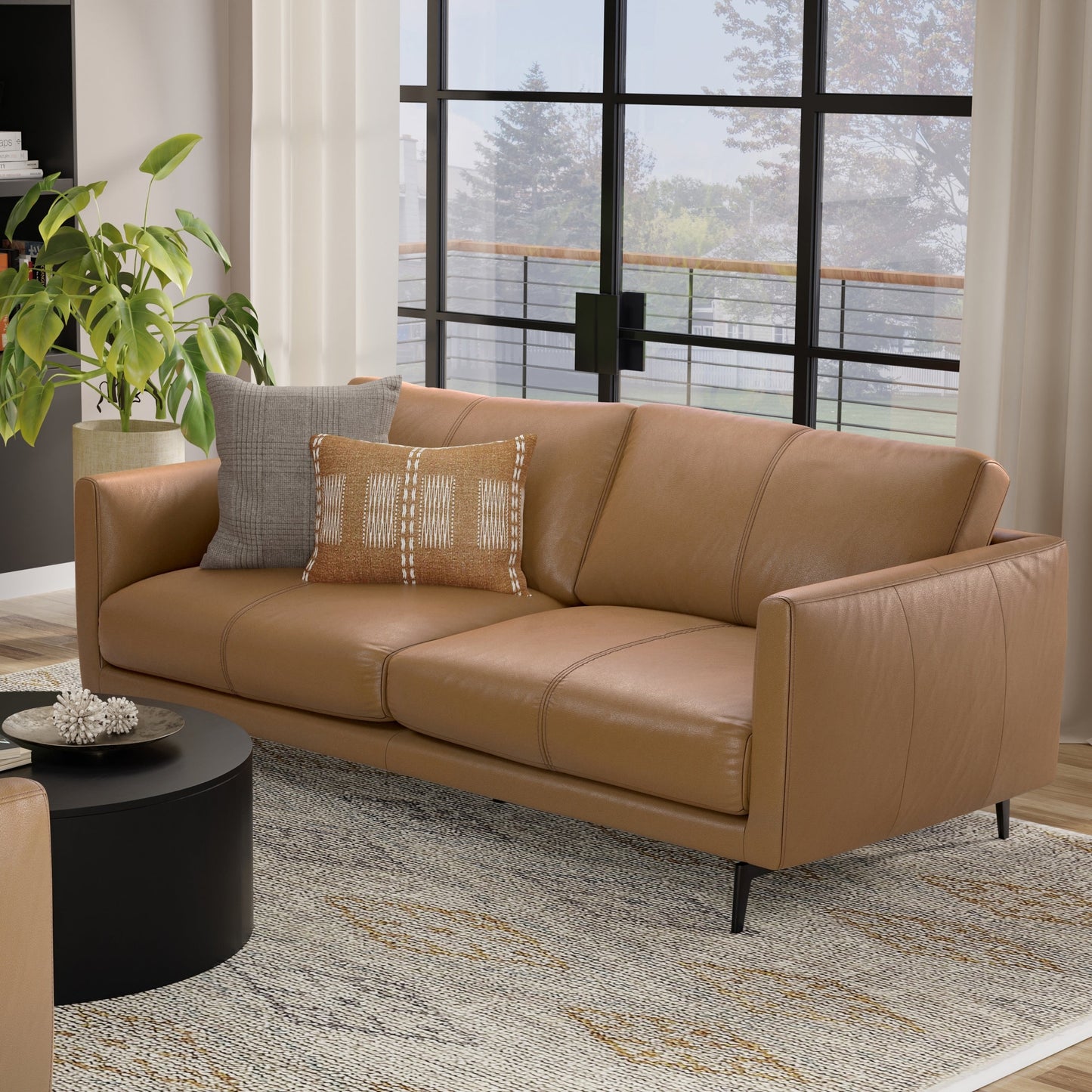 Canapé WYNDENHALL Danbury Modern Mid-Century 81 en cuir véritable