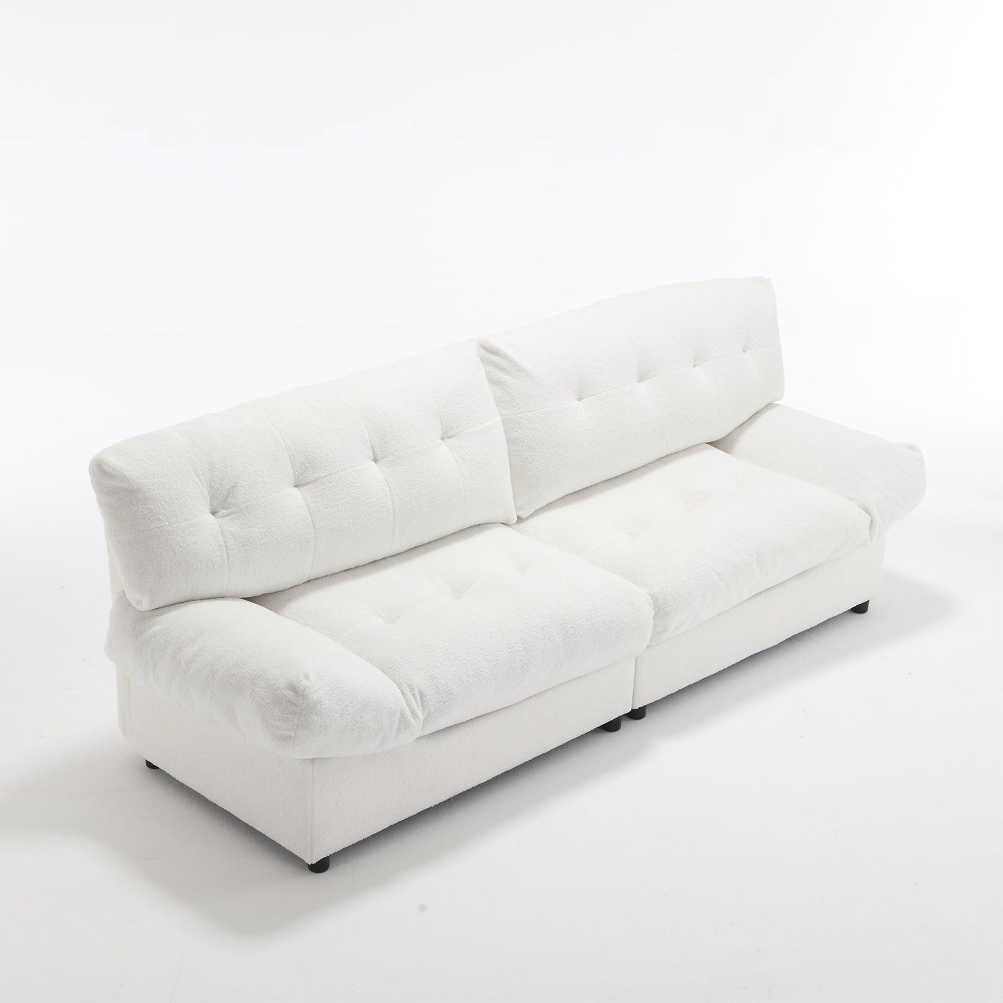 Canapé 2 places en tissu blanc 96,46 avec capitonnage à boutons, cadre confortable et robuste pour appartements et salons