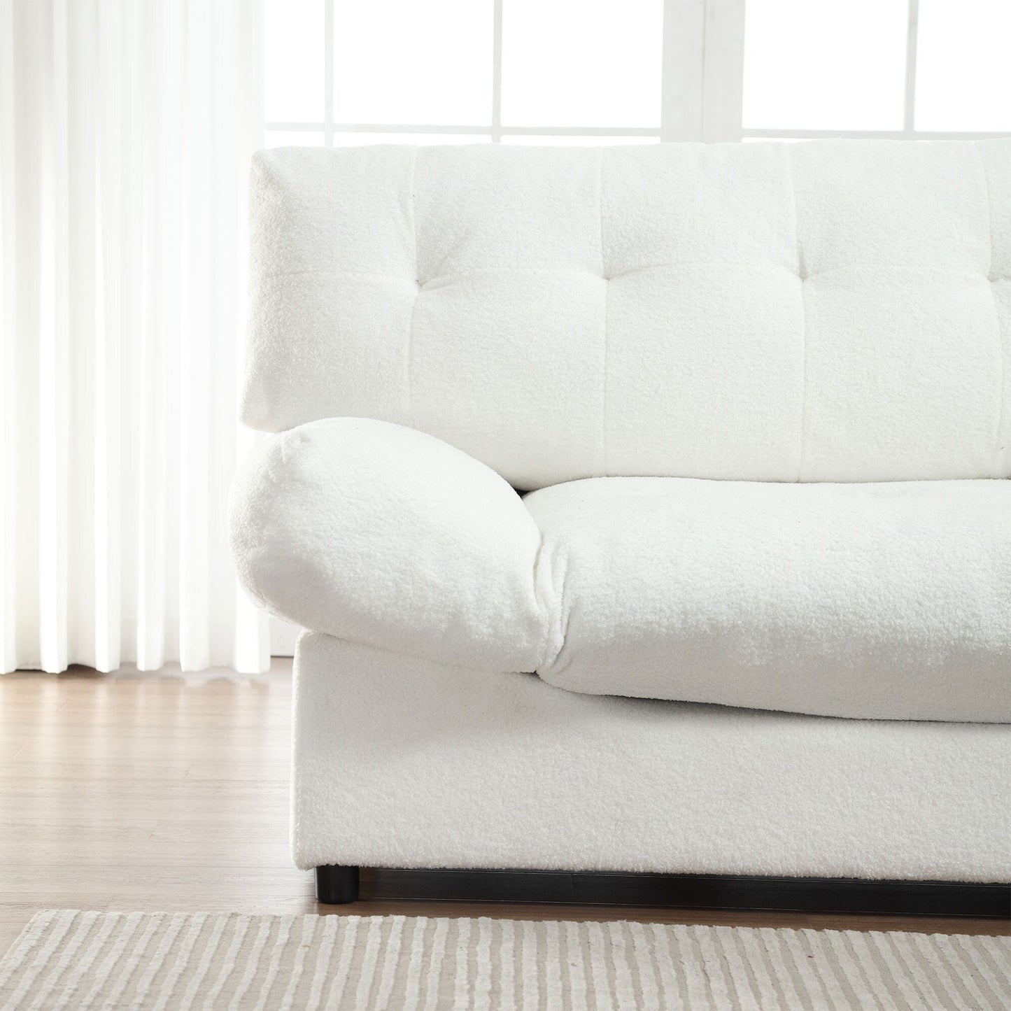 Canapé 2 places en tissu blanc 96,46 pouces avec capitonnage à boutons, cadre confortable et robuste pour salon et appartement