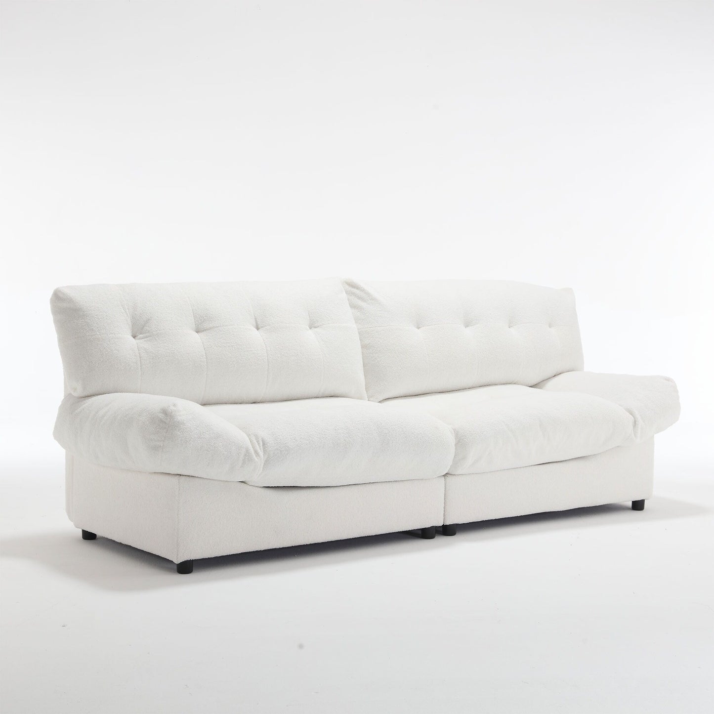 Canapé 2 places en tissu blanc 96,46 pouces avec capitonnage à boutons, cadre confortable et robuste pour salon et appartement