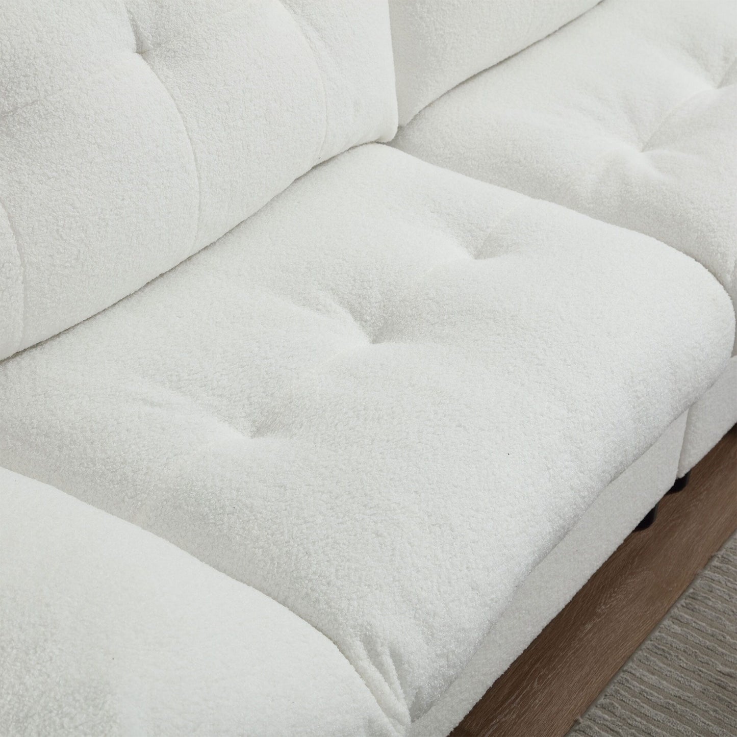 Canapé 2 places en tissu blanc 96,46 pouces avec capitonnage à boutons, cadre confortable et robuste pour salon et appartement