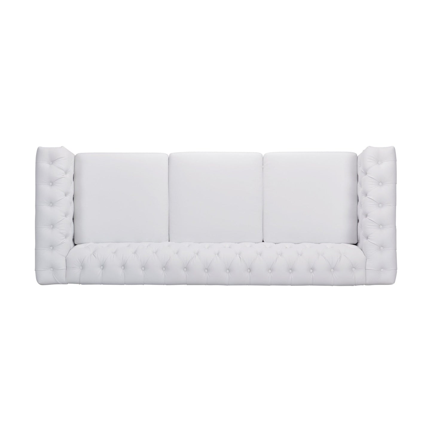 Canapé Chesterfield 3 places blanc avec capitonnage à boutons et clous décoratifs
