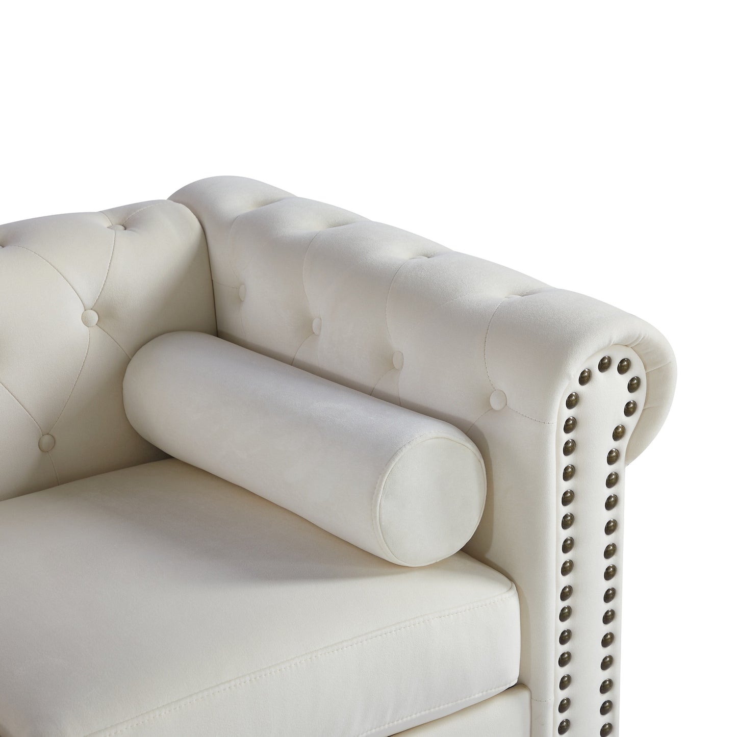 Canapé 3 places Chesterfield blanc capitonné de 74,5 cm avec têtes de clous et coussins pour le salon