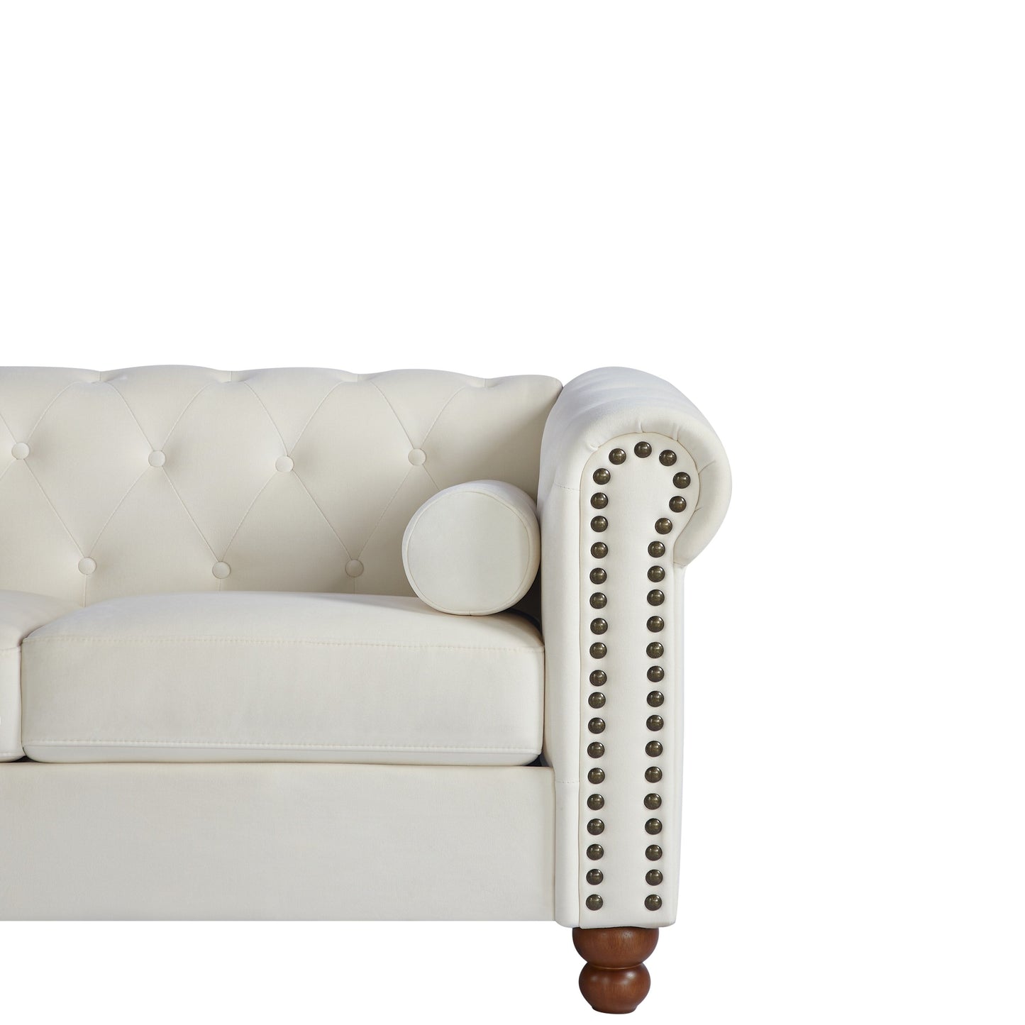 Canapé 3 places Chesterfield blanc capitonné de 74,5 cm avec têtes de clous et coussins pour le salon