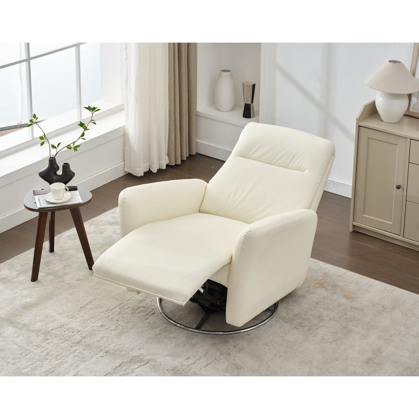 Fauteuil inclinable électrique pivotant à 270° en similicuir blanc avec dossier ergonomique, ports USB et Type-C