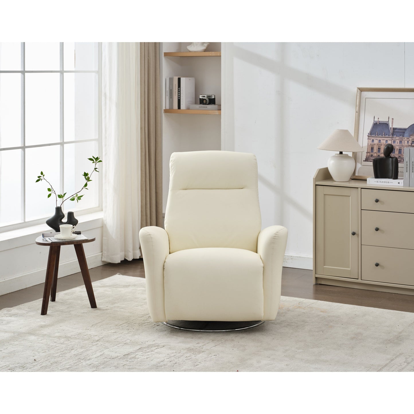Fauteuil inclinable électrique pivotant à 270° en similicuir blanc avec dossier ergonomique, ports USB et Type-C