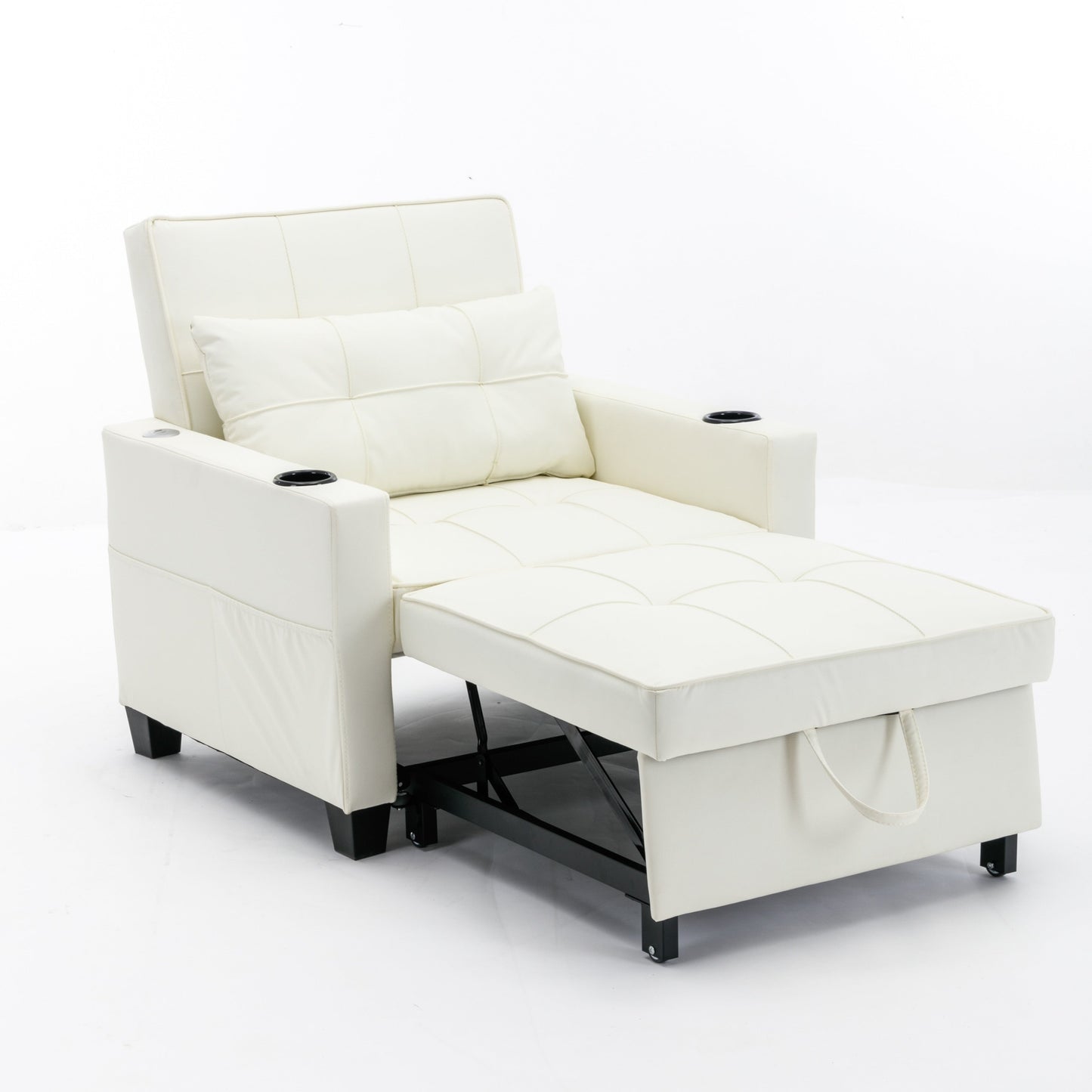 Canapé-lit convertible en similicuir blanc avec ports USB