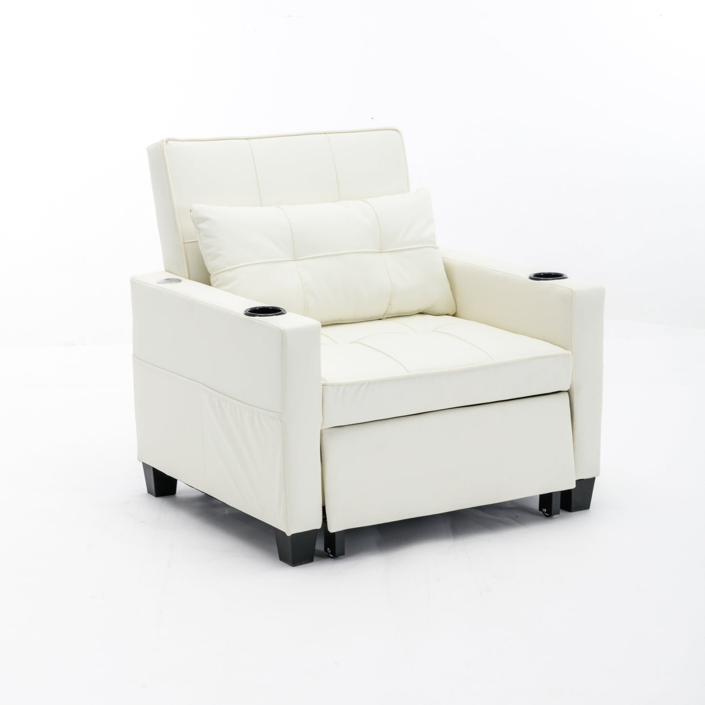 Canapé-lit convertible en similicuir blanc avec ports USB