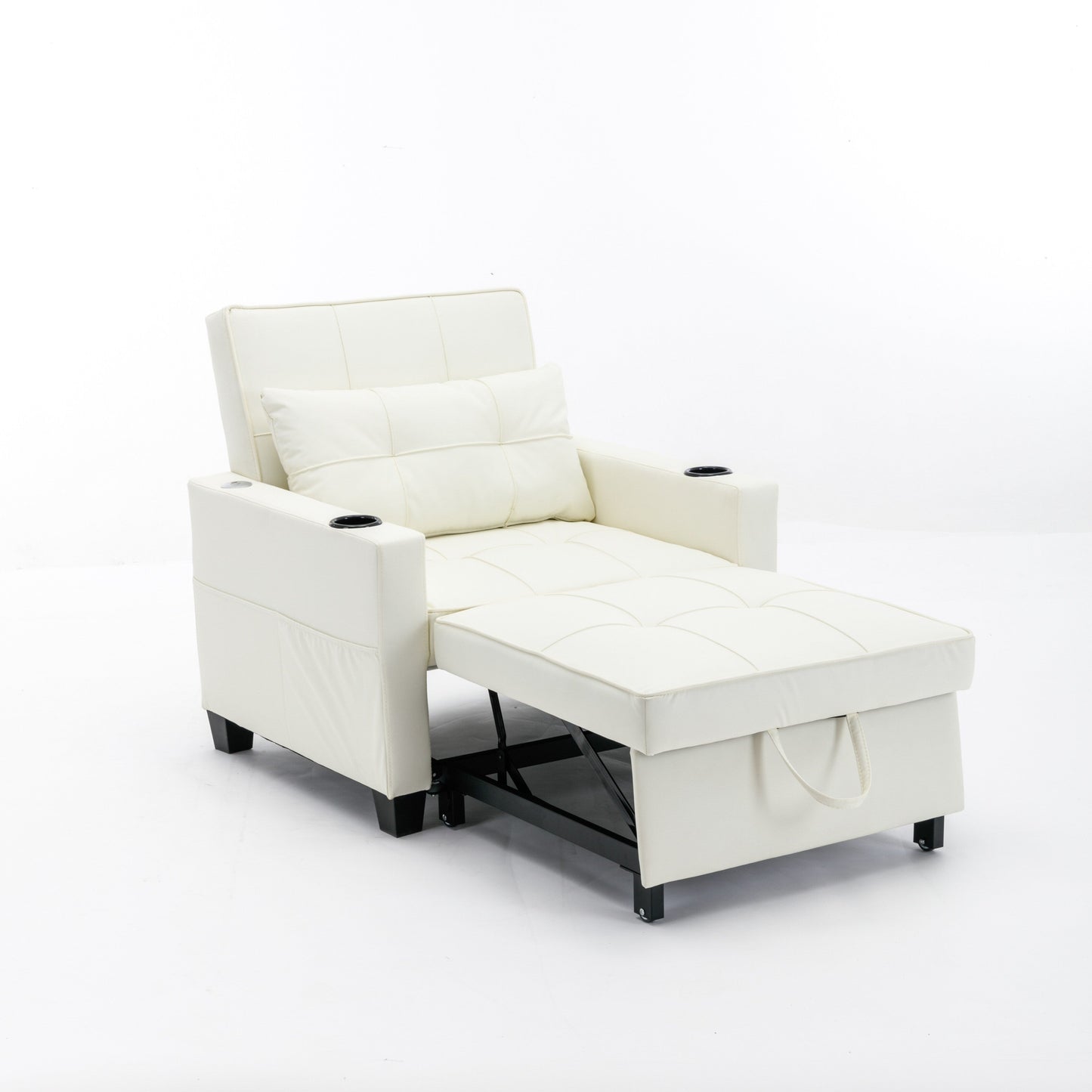 Canapé-lit convertible en similicuir blanc avec ports USB