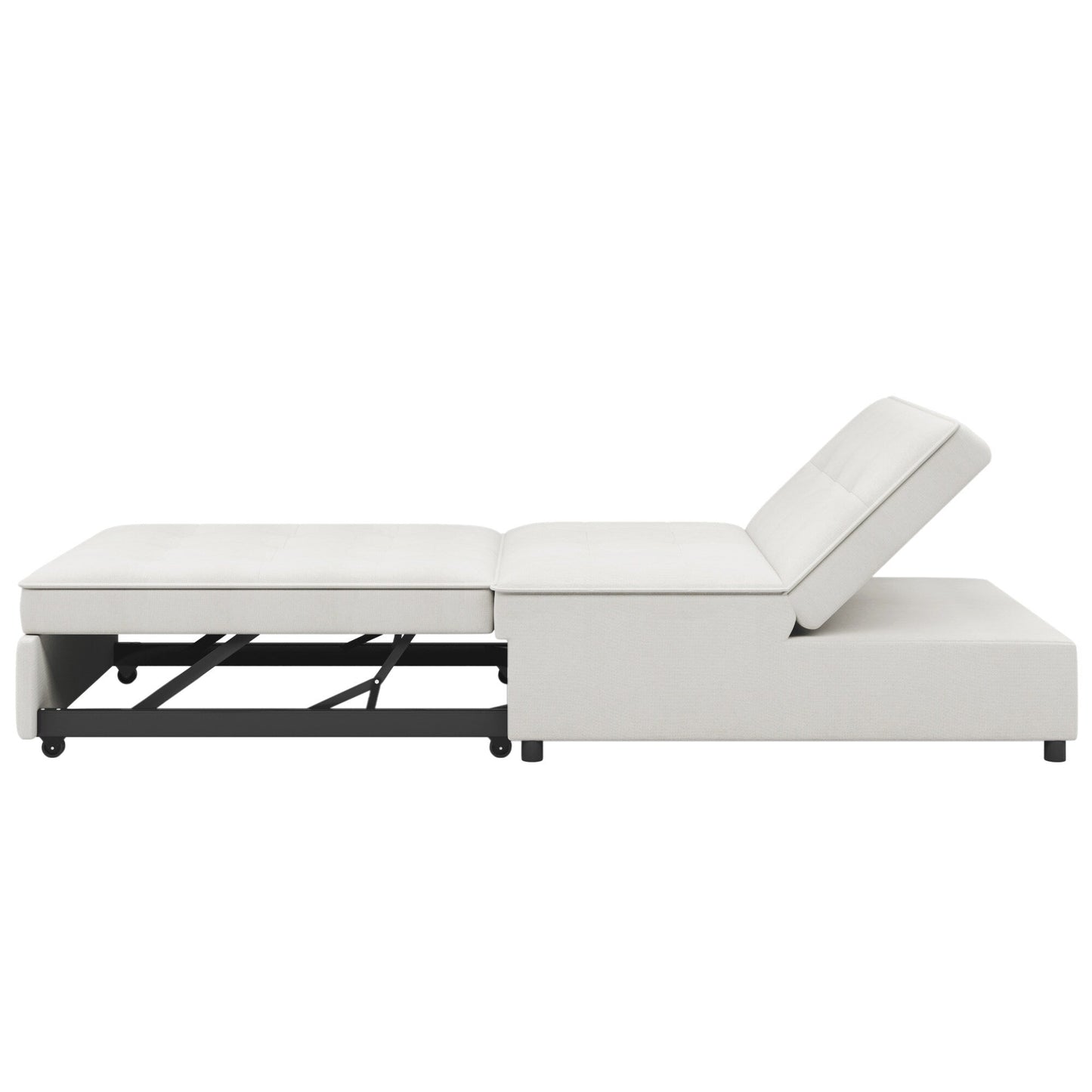 Canapé-lit ottoman en lin blanc avec poche de rangement et port USB