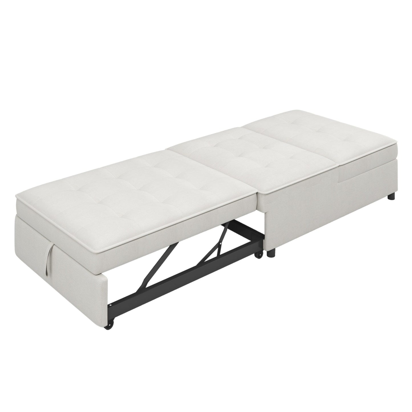 Canapé-lit ottoman en lin blanc avec poche de rangement et port USB