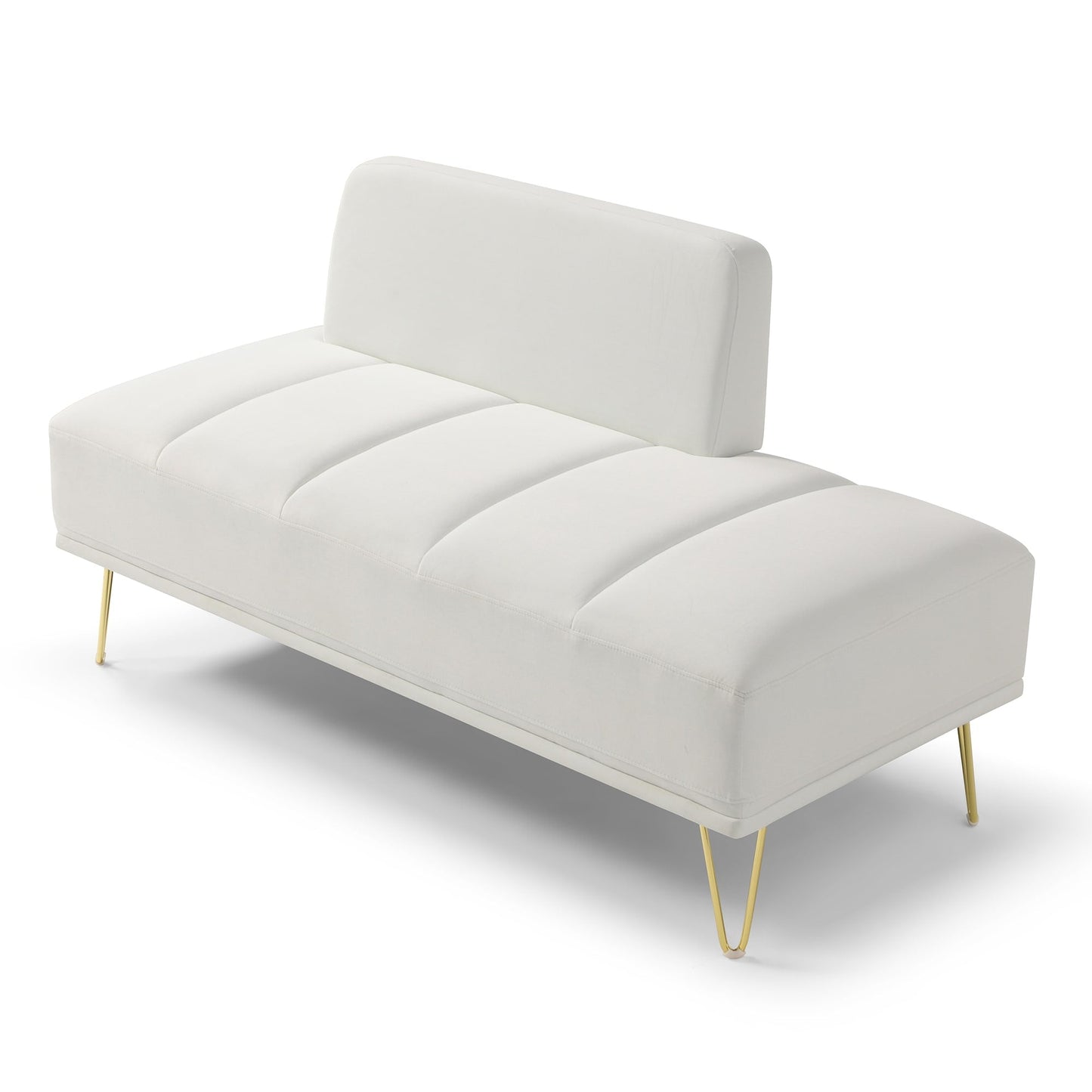 Banc de bout de lit rembourré blanc moderne 56,3 avec pieds en métal doré pour chambre à coucher