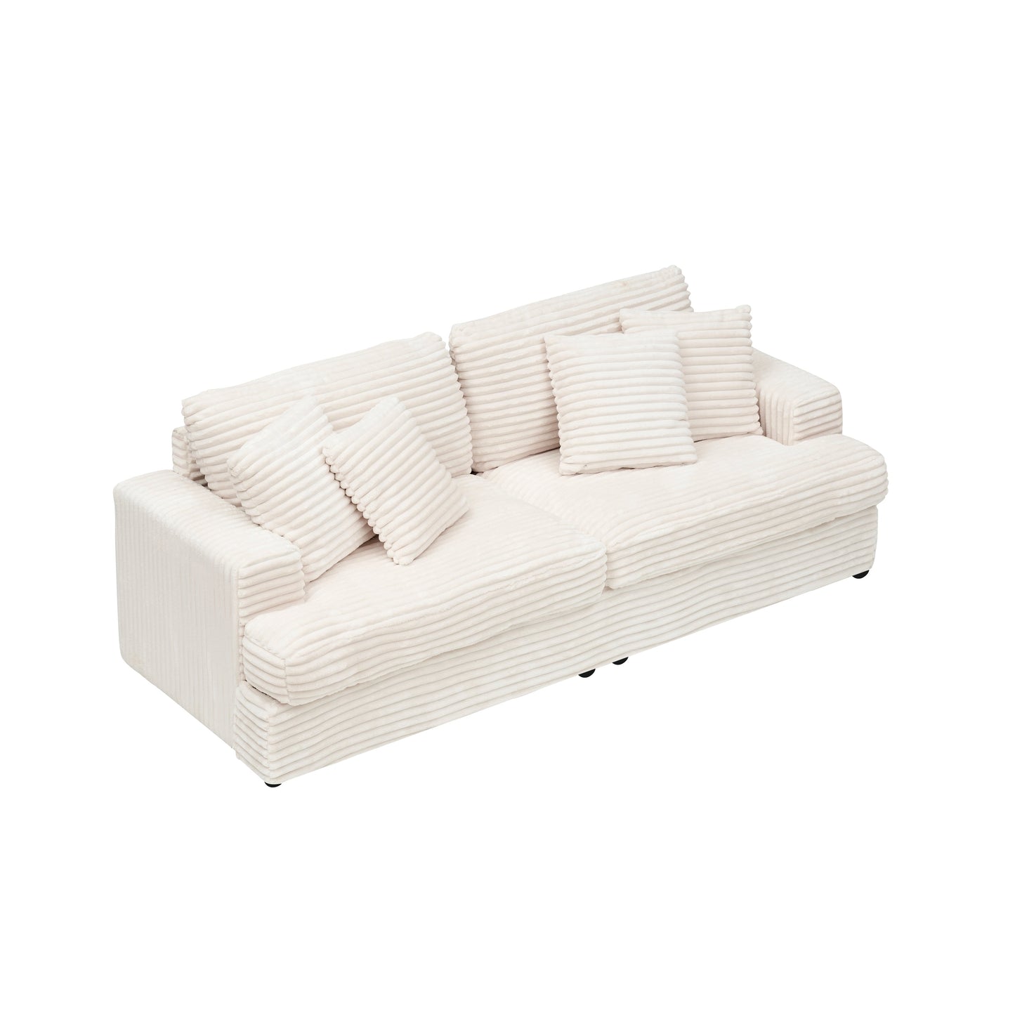Canapé 3 places en velours côtelé blanc moderne 79,3 avec 4 coussins assortis et coussin à ressorts individuel pour le salon