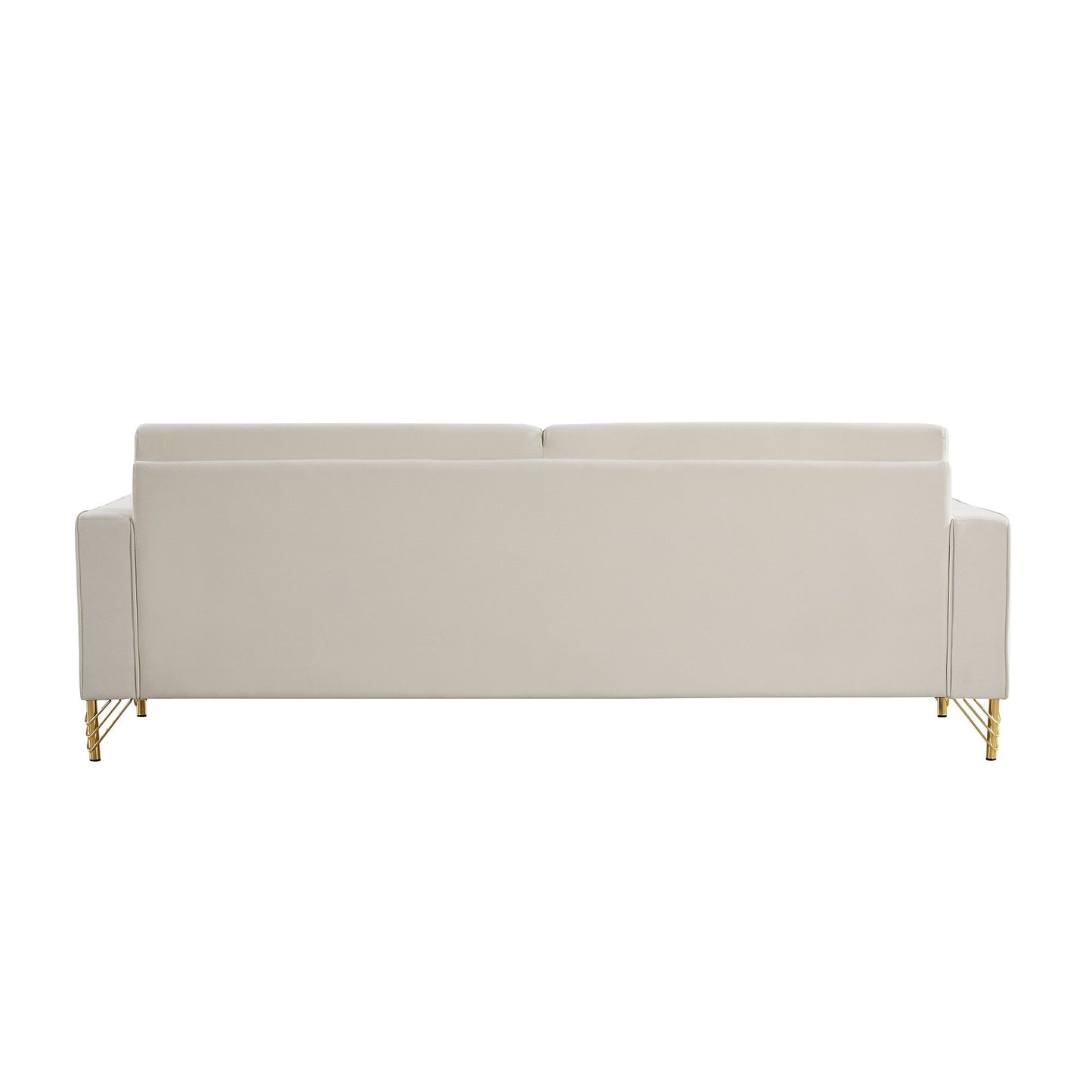 Canapé causeuse moderne blanc 85,44 po, rembourré en velours, avec pieds et coussins dorés, pour le salon