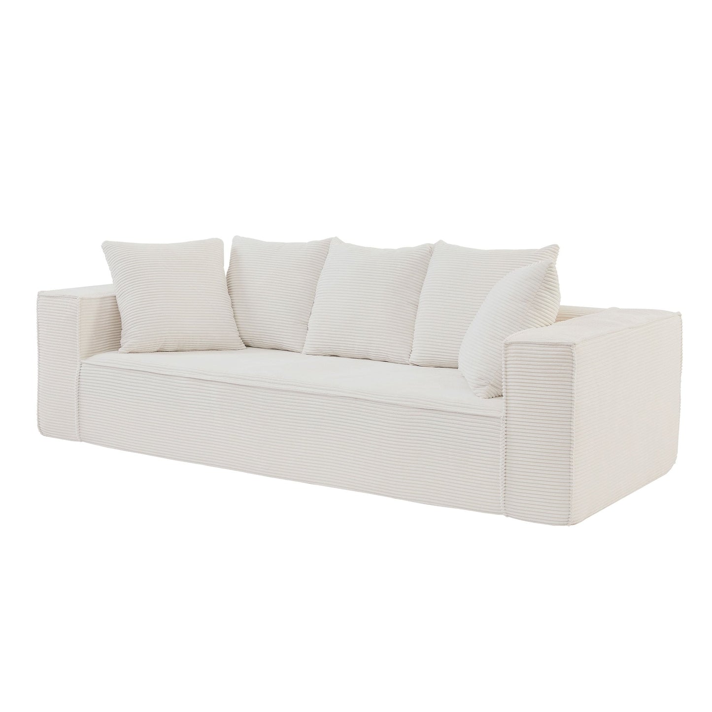 Canapé 3 places moderne et blanc en velours côtelé (88,97 €) avec 5 coussins assortis pour le salon