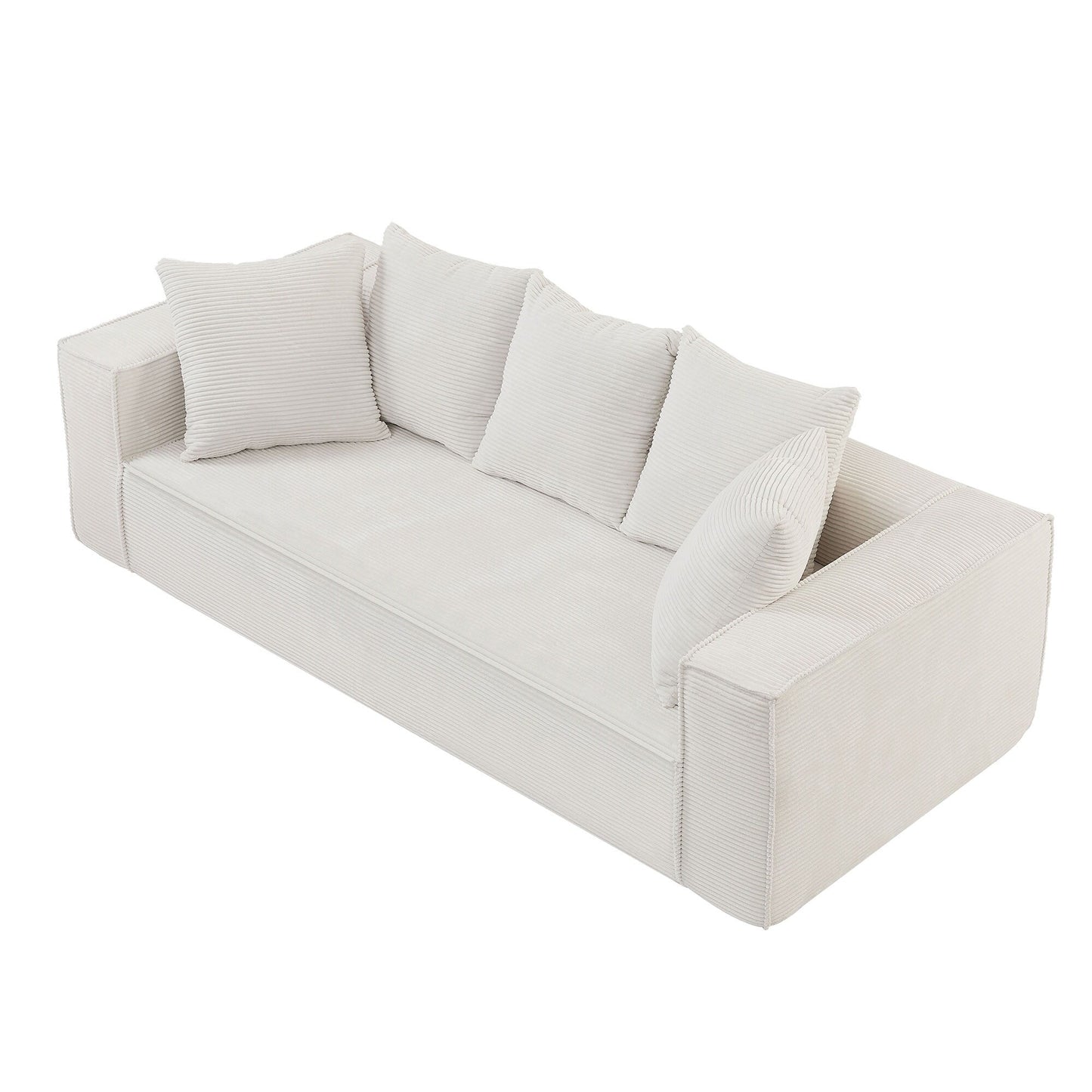 Canapé 3 places moderne et blanc en velours côtelé (88,97 €) avec 5 coussins assortis pour le salon