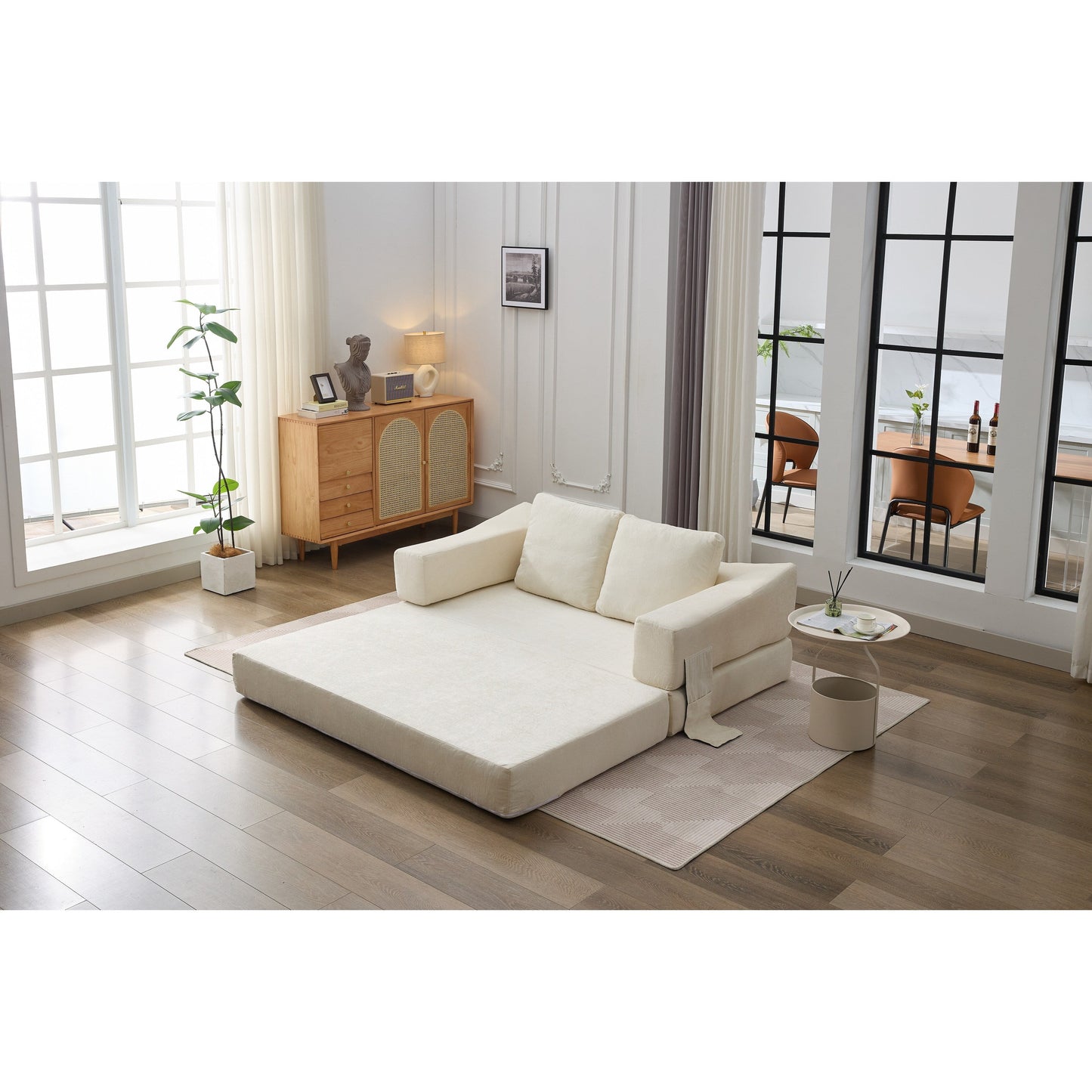 Canapé-lit convertible en chenille blanc moderne et minimaliste 70,87 pouces avec dossier amovible pour salon