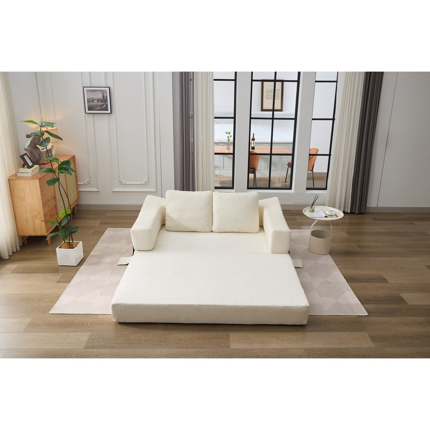 Canapé-lit convertible en chenille blanc moderne et minimaliste 70,87 pouces avec dossier amovible pour salon