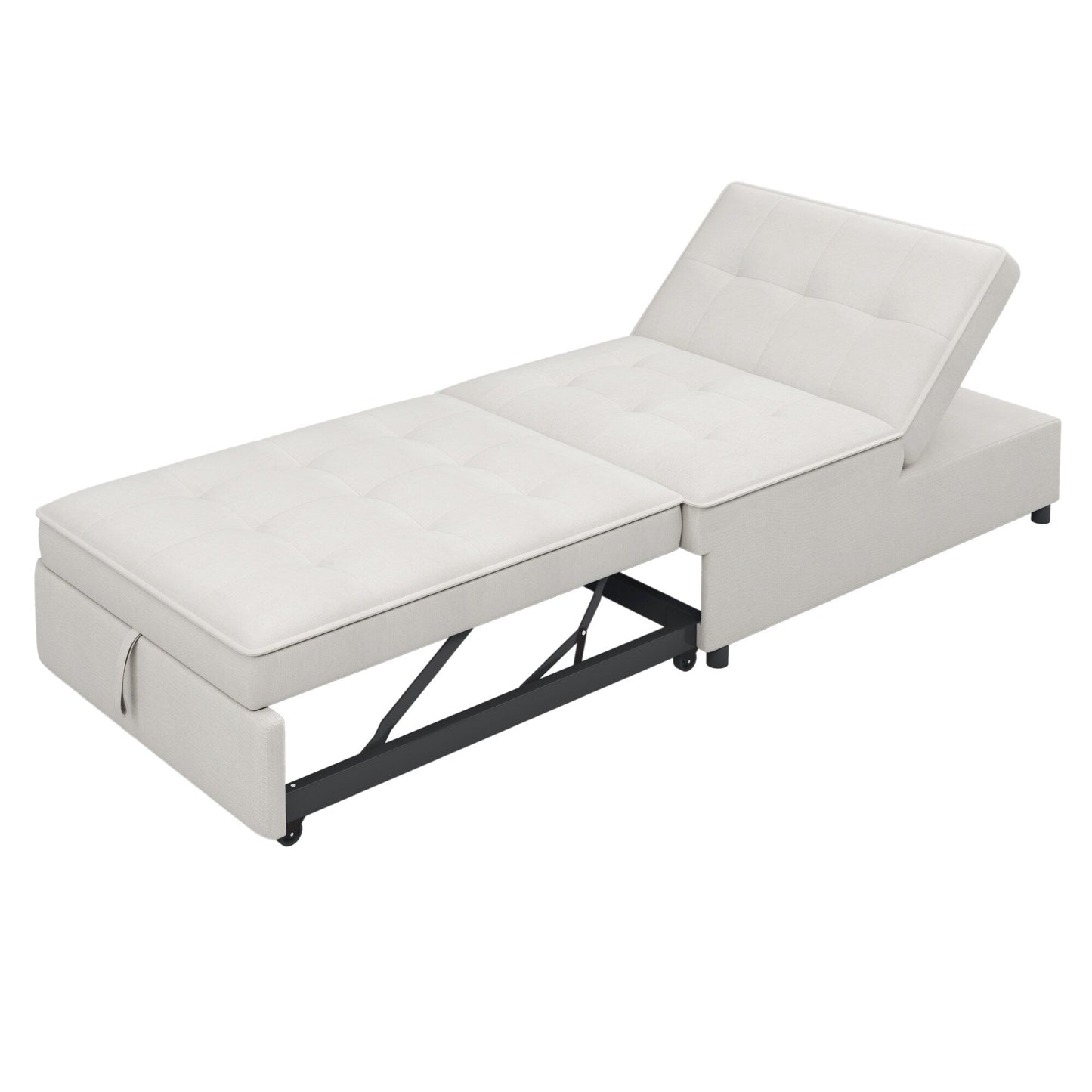 Canapé-lit ottoman 4 en 1 en lin blanc multifonction 72,5" avec poche de rangement et port USB pour le salon