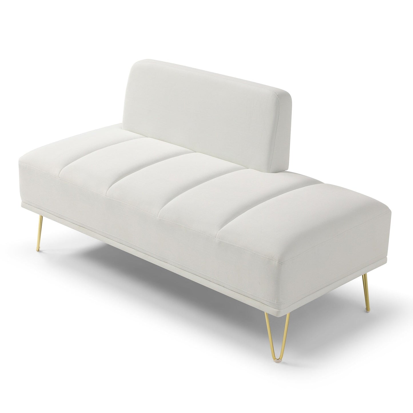 Banc causeuse rembourré blanc avec pieds dorés