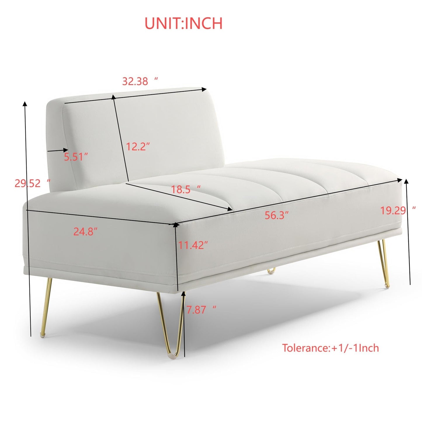 Banc causeuse rembourré blanc avec pieds dorés