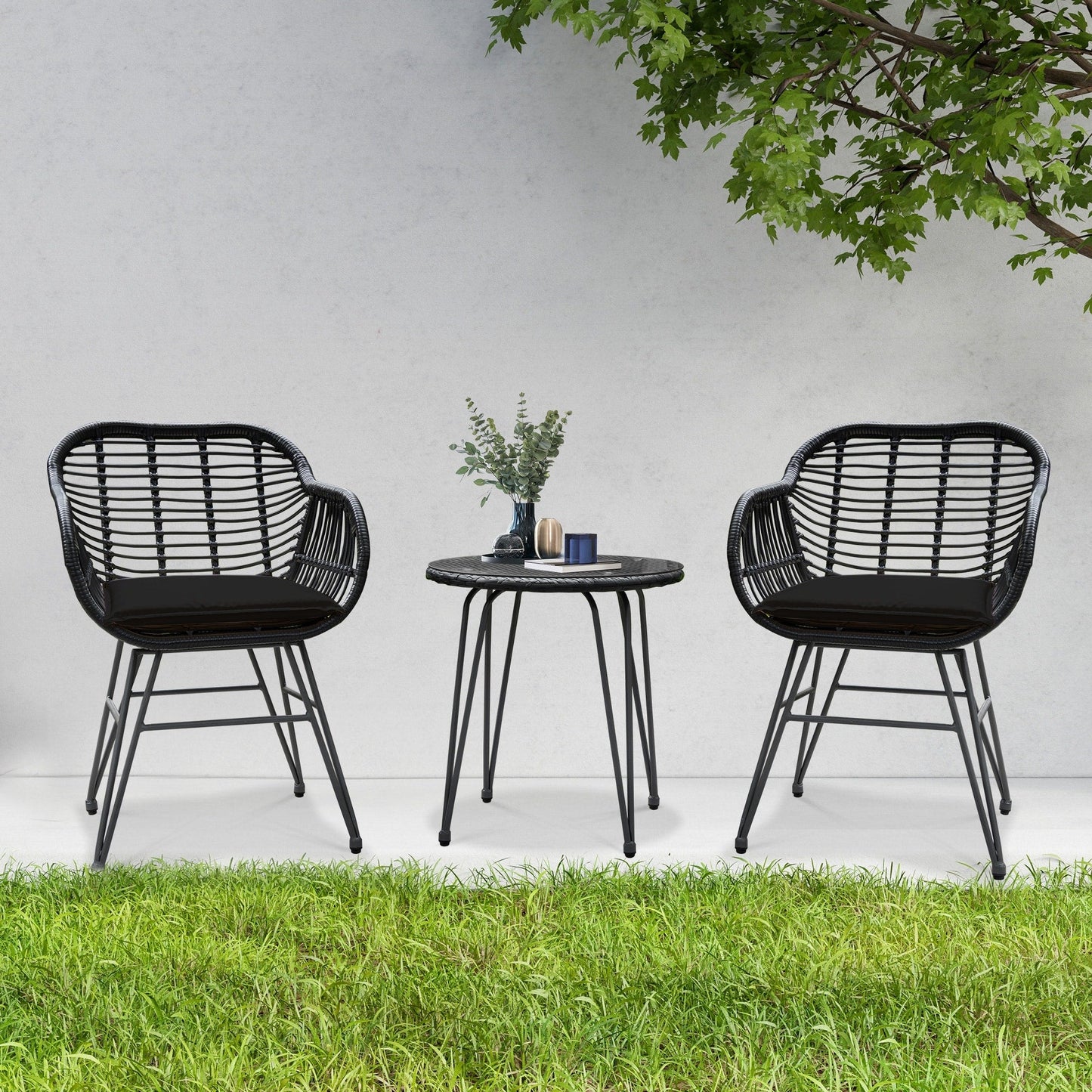 Ensemble de 3 meubles de jardin en osier avec coussins pour terrasse, piscine, jardin - 21,2 L x 23,6 l x 31,5 H