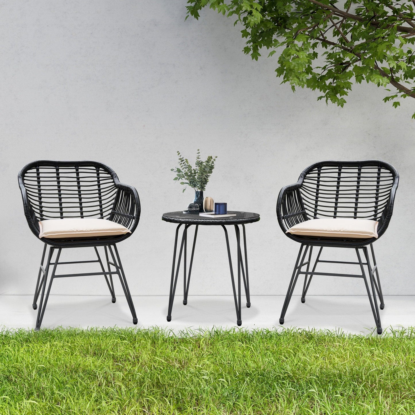 Ensemble de 3 meubles de jardin en osier avec coussins pour terrasse, piscine, jardin - 21,2 L x 23,6 l x 31,5 H