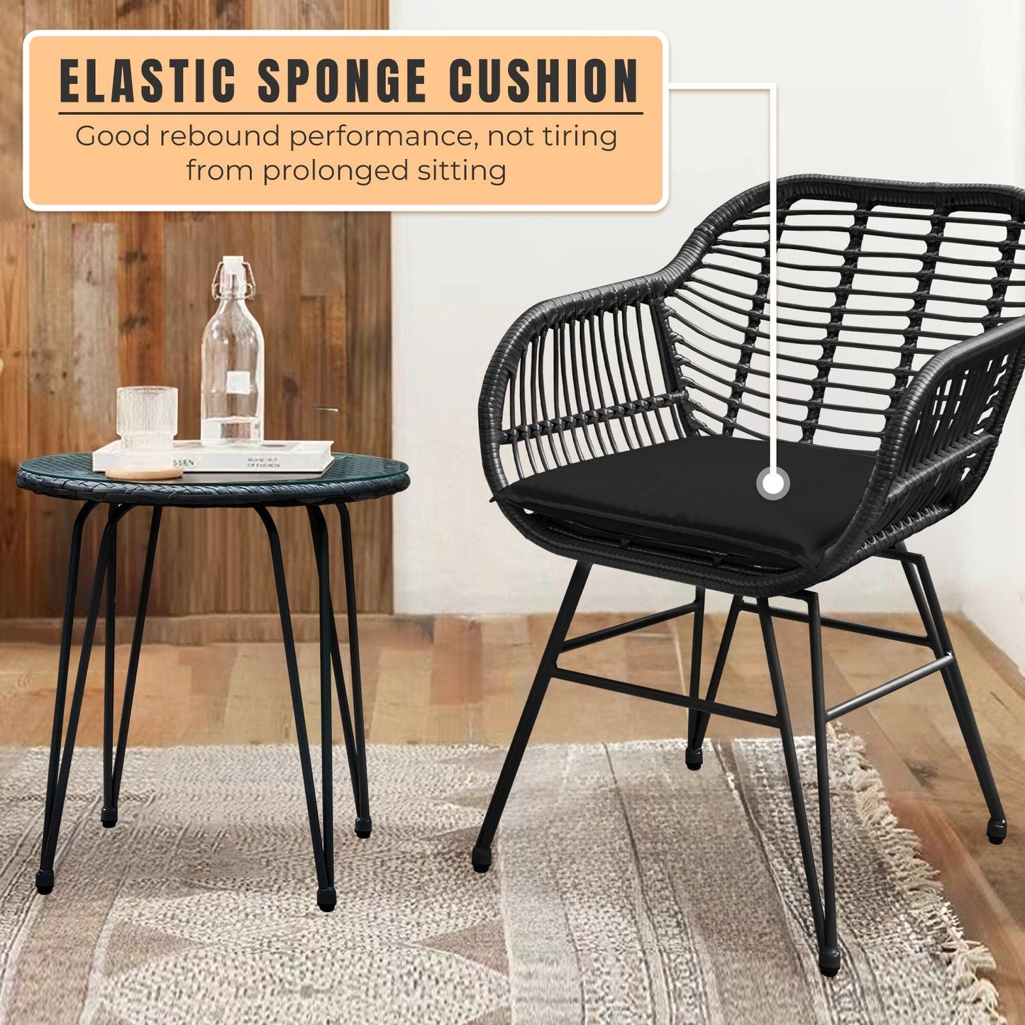 Ensemble de 3 meubles de jardin en osier avec coussins pour terrasse, piscine, jardin - 21,2 L x 23,6 l x 31,5 H