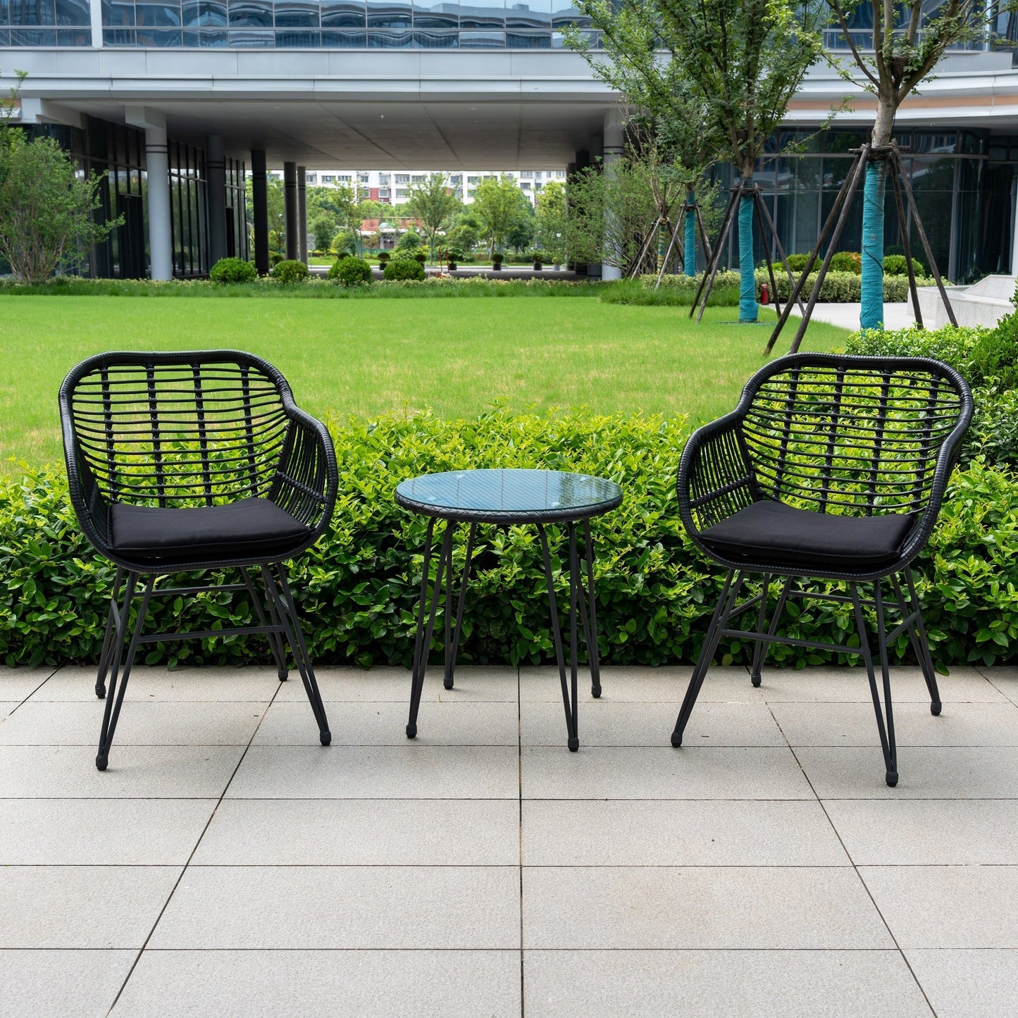 Ensemble de 3 meubles de jardin en osier avec coussins pour terrasse, piscine, jardin - 21,2 L x 23,6 l x 31,5 H
