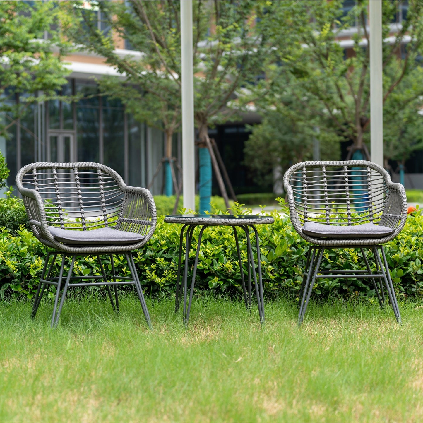 Ensemble de 3 meubles de jardin en osier avec coussins pour terrasse, piscine, jardin - 21,2 L x 23,6 l x 31,5 H