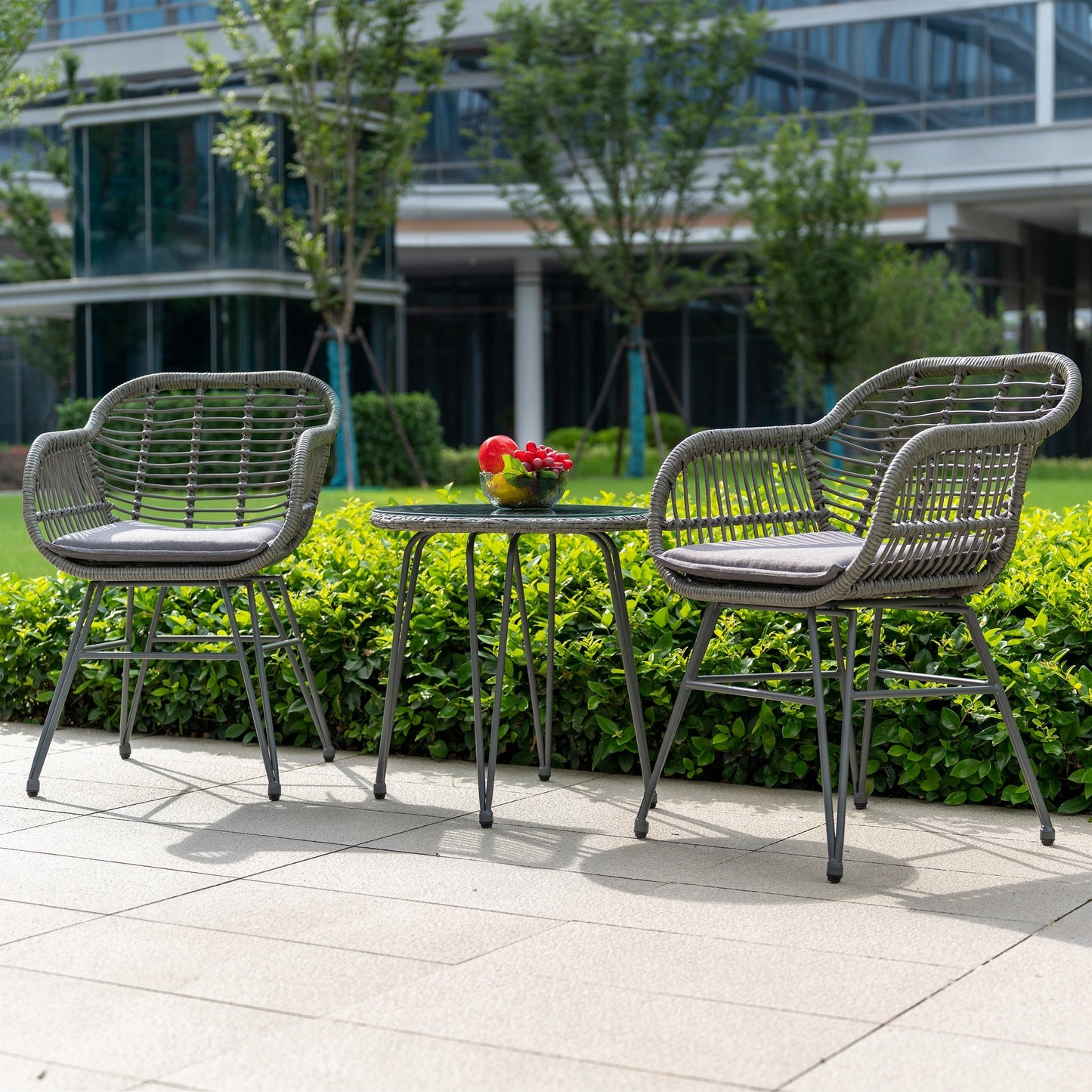 Ensemble de 3 meubles de jardin en osier avec coussins pour terrasse, piscine, jardin - 21,2 L x 23,6 l x 31,5 H