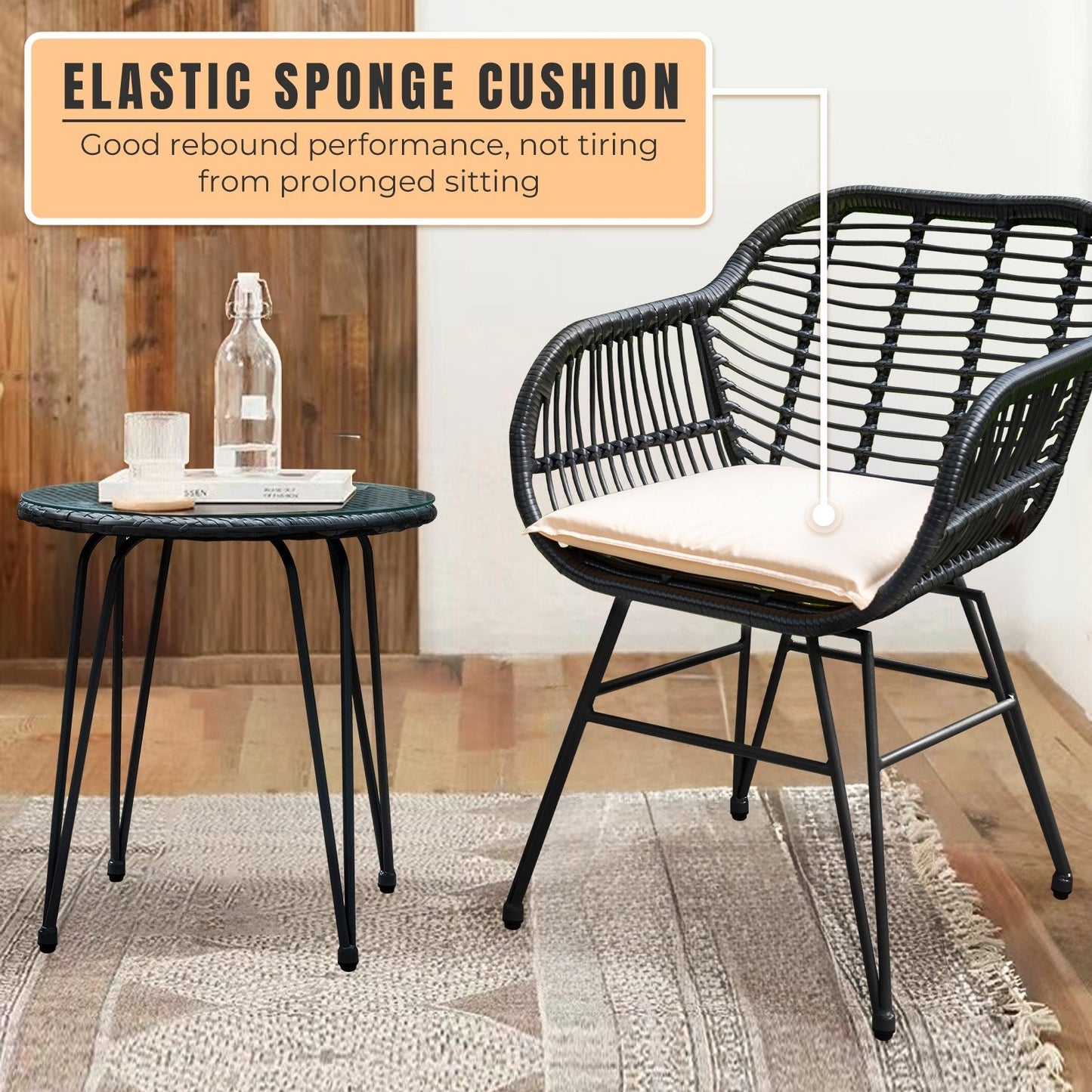 Ensemble de 3 meubles de jardin en osier avec coussins pour terrasse, piscine, jardin - 21,2 L x 23,6 l x 31,5 H