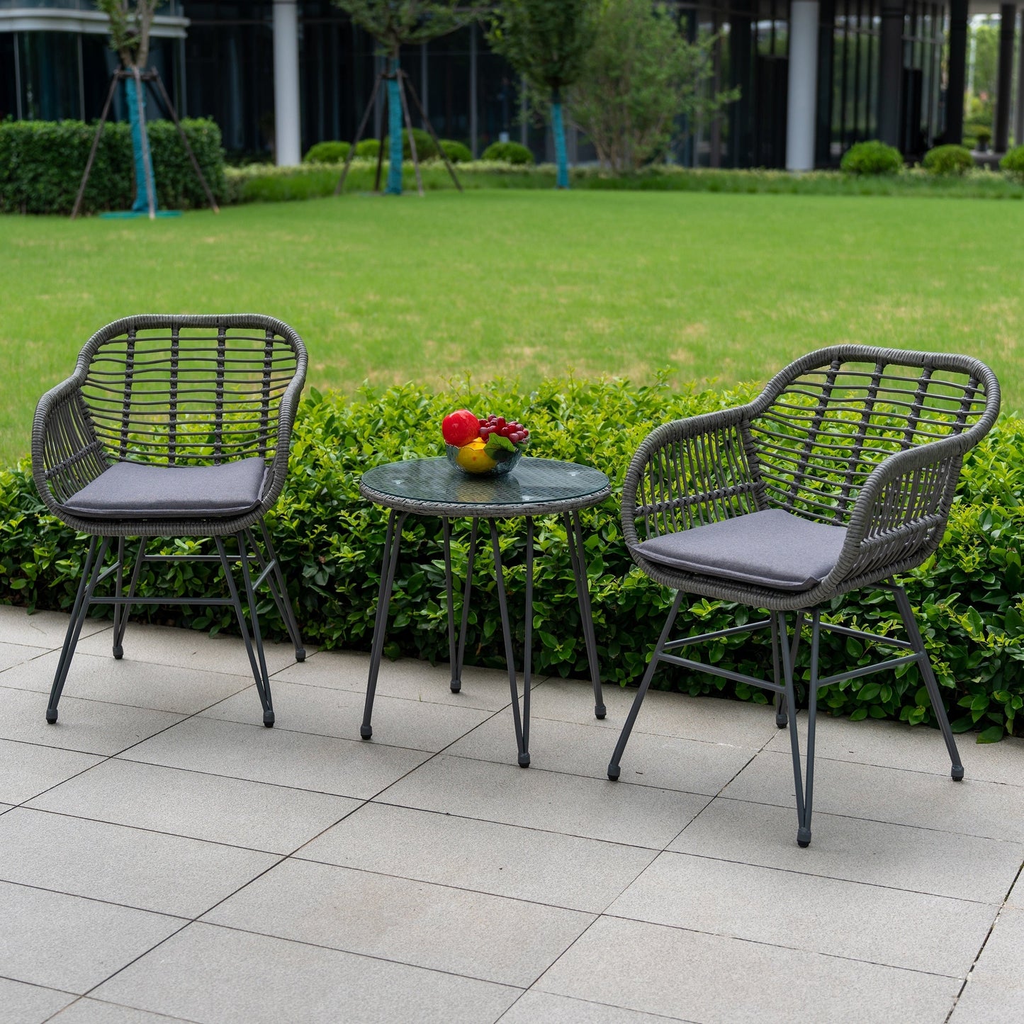 Ensemble de 3 meubles de jardin en osier avec coussins pour terrasse, piscine, jardin - 21,2 L x 23,6 l x 31,5 H