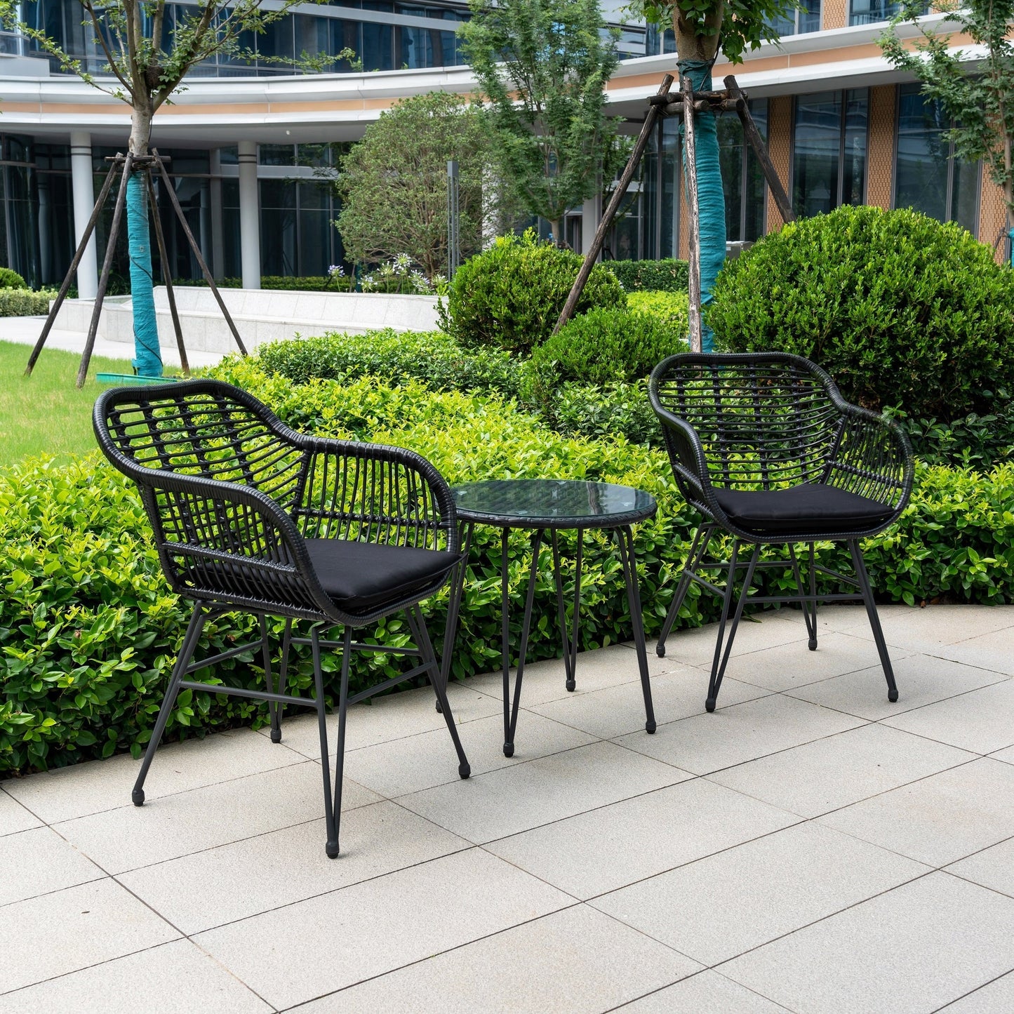 Ensemble de 3 meubles de jardin en osier avec coussins pour terrasse, piscine, jardin - 21,2 L x 23,6 l x 31,5 H
