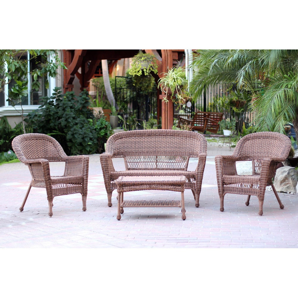 Ensemble de conversation 4 pièces pour patio en osier