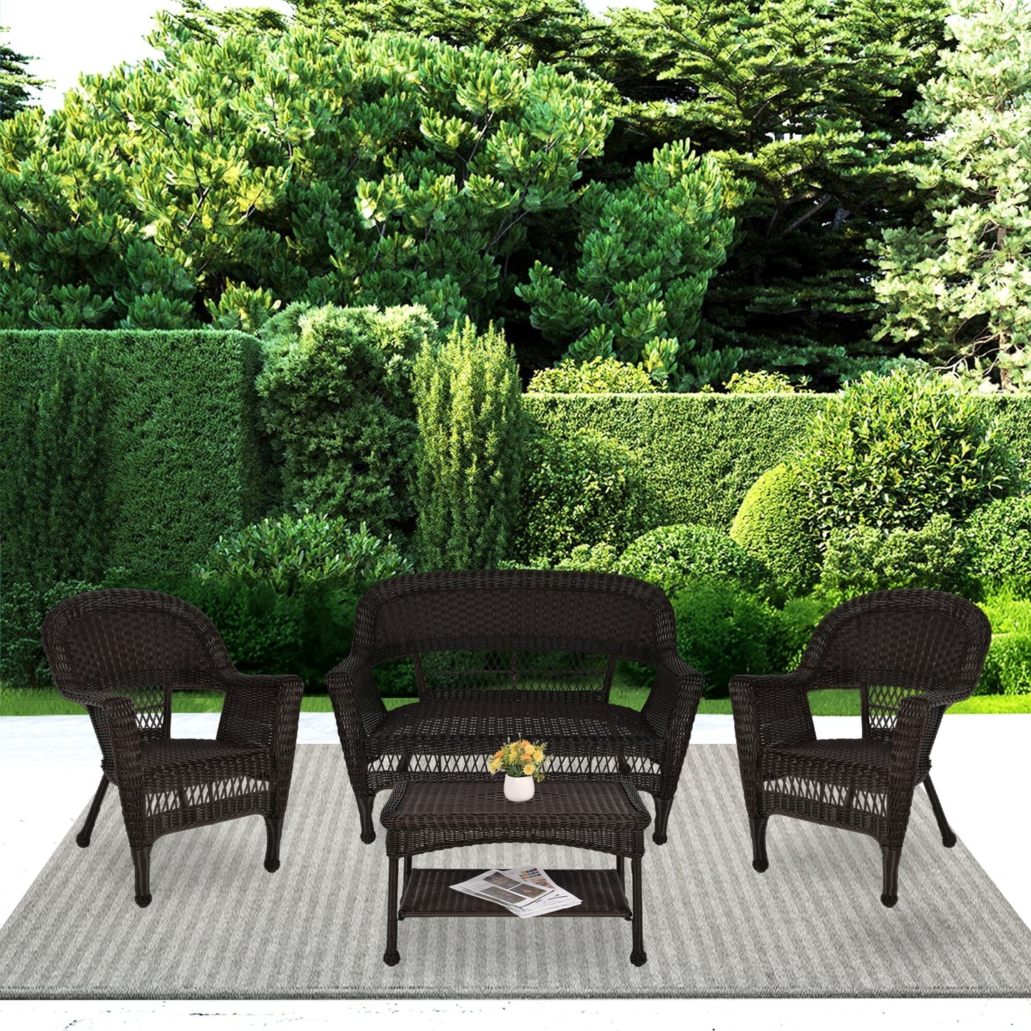 Ensemble de conversation 4 pièces pour patio en osier